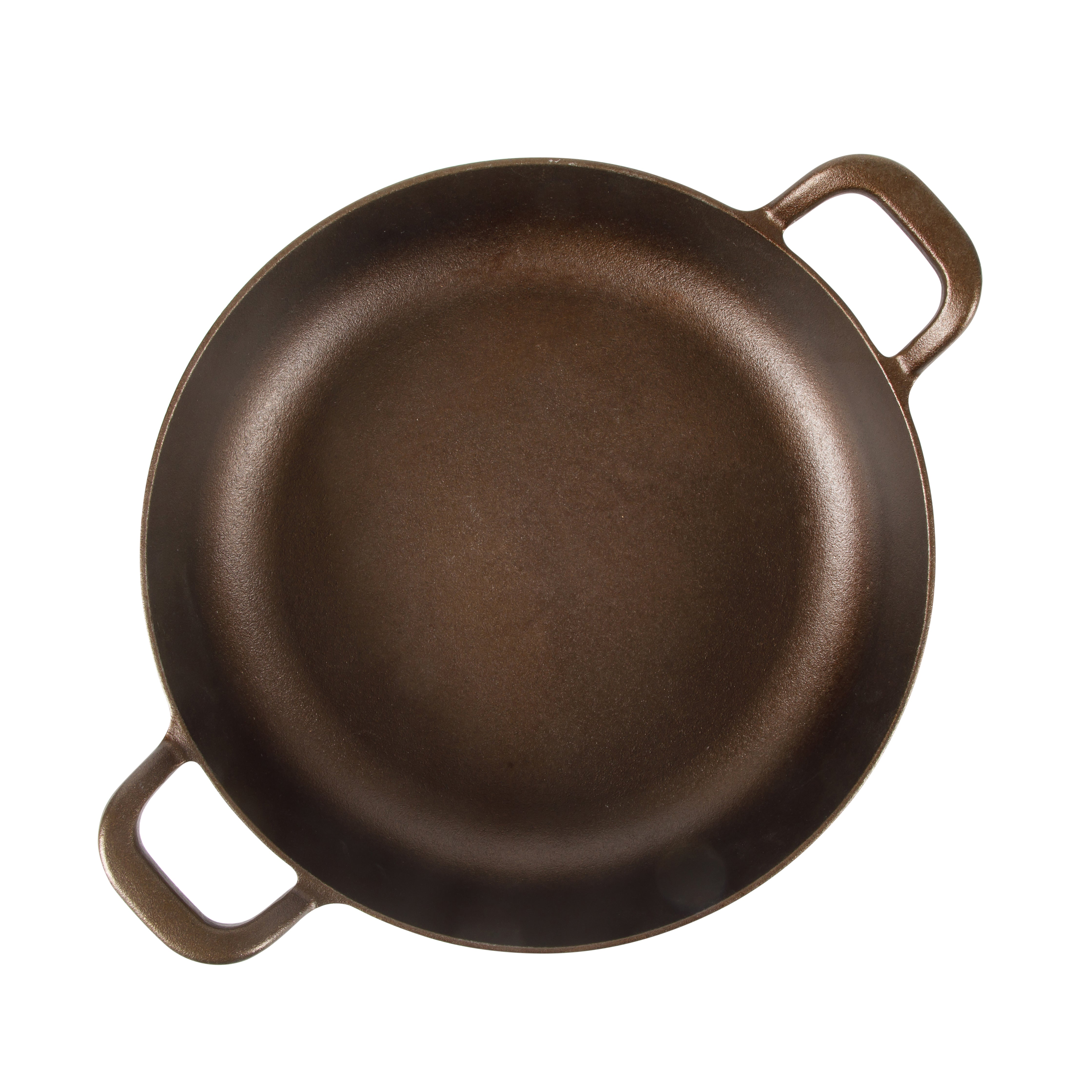 Bloomhouse Natural Bronze Finish 13-Inch Round Cast Iron Everyday Pan – Olive Oil Treated Cooking Surface with Dual Handles & Olive Wood Trivet, Oven, Stovetop & Campfire Safe