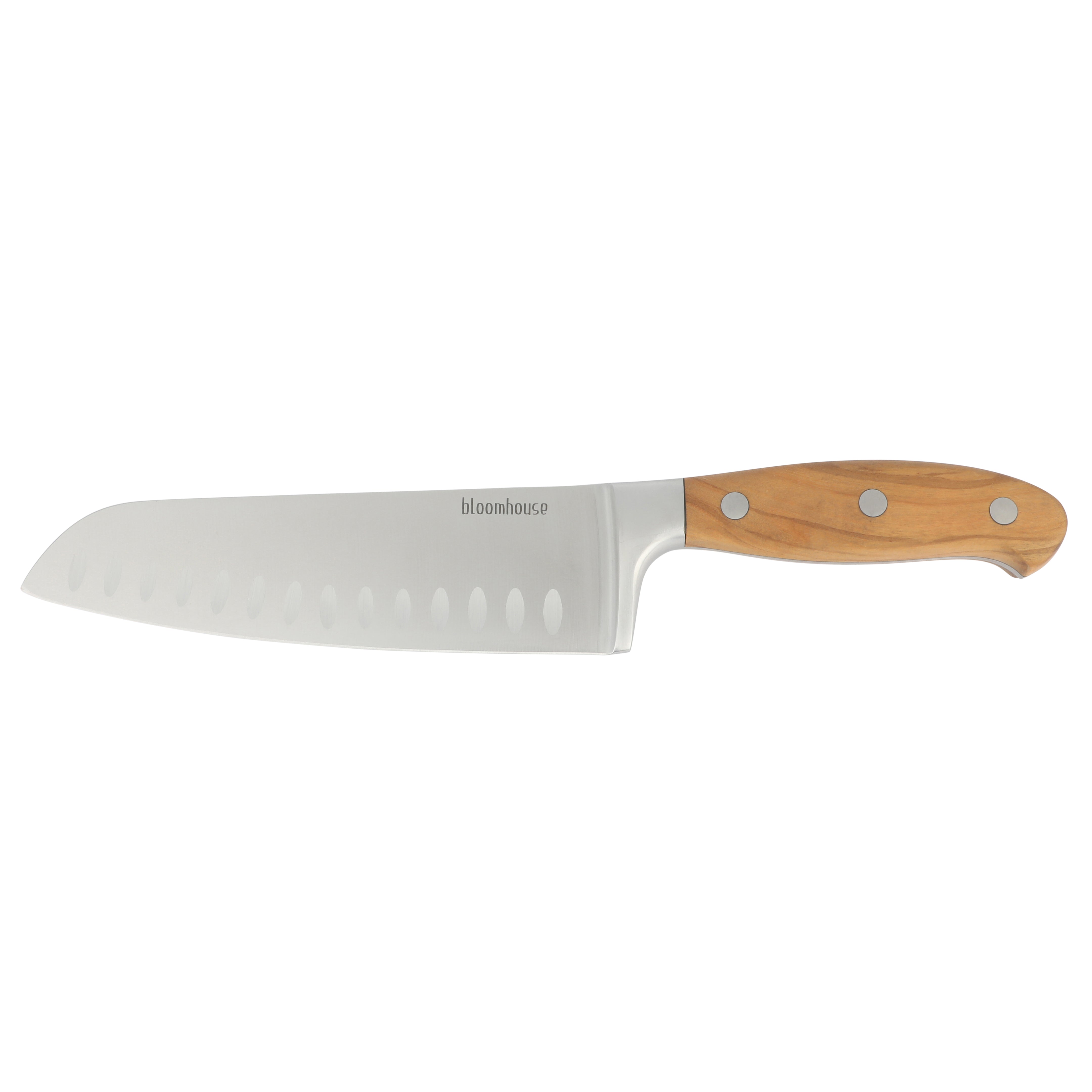 Bloomhouse 7 Inch German Steel Santoku Knife w/ Olive Wood Forged Handle