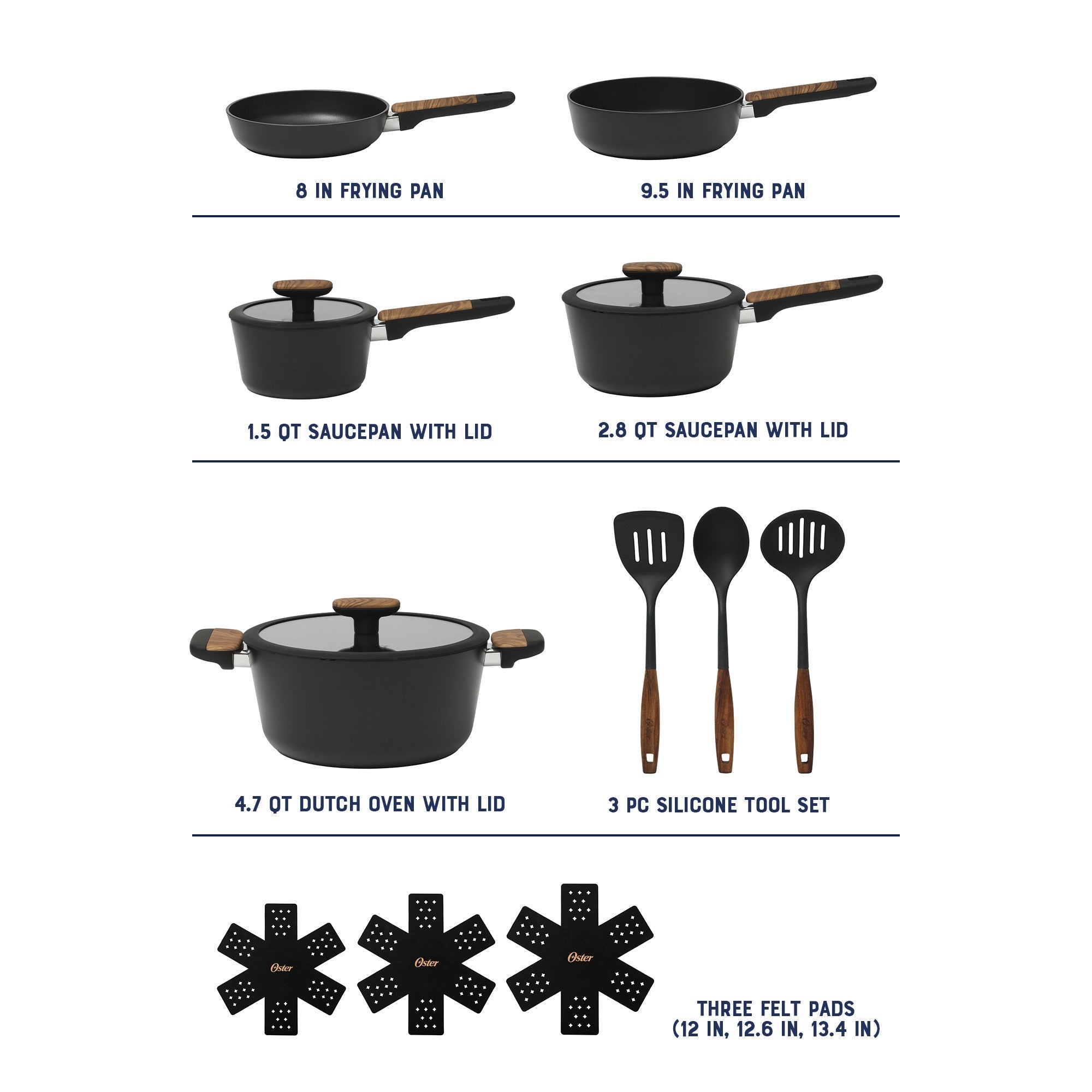 Oster Platinum Oxburg 14 Piece Forged Aluminum PFA Free Non-toxic Prem