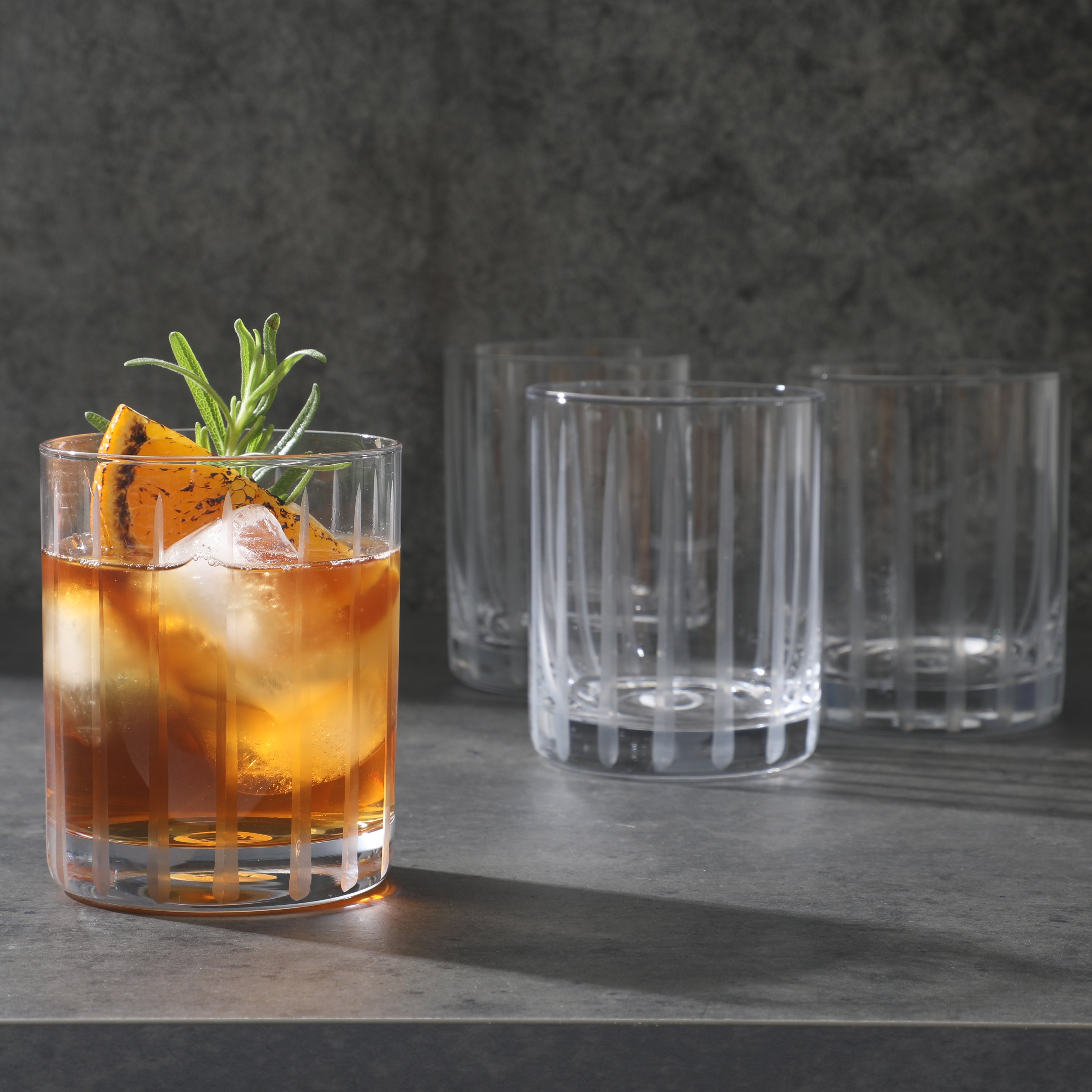 Babish 4 Piece 14 OZ DOF Old Fashioned Drinking and Whiskey Glass - Etched Handmade Clear Glass