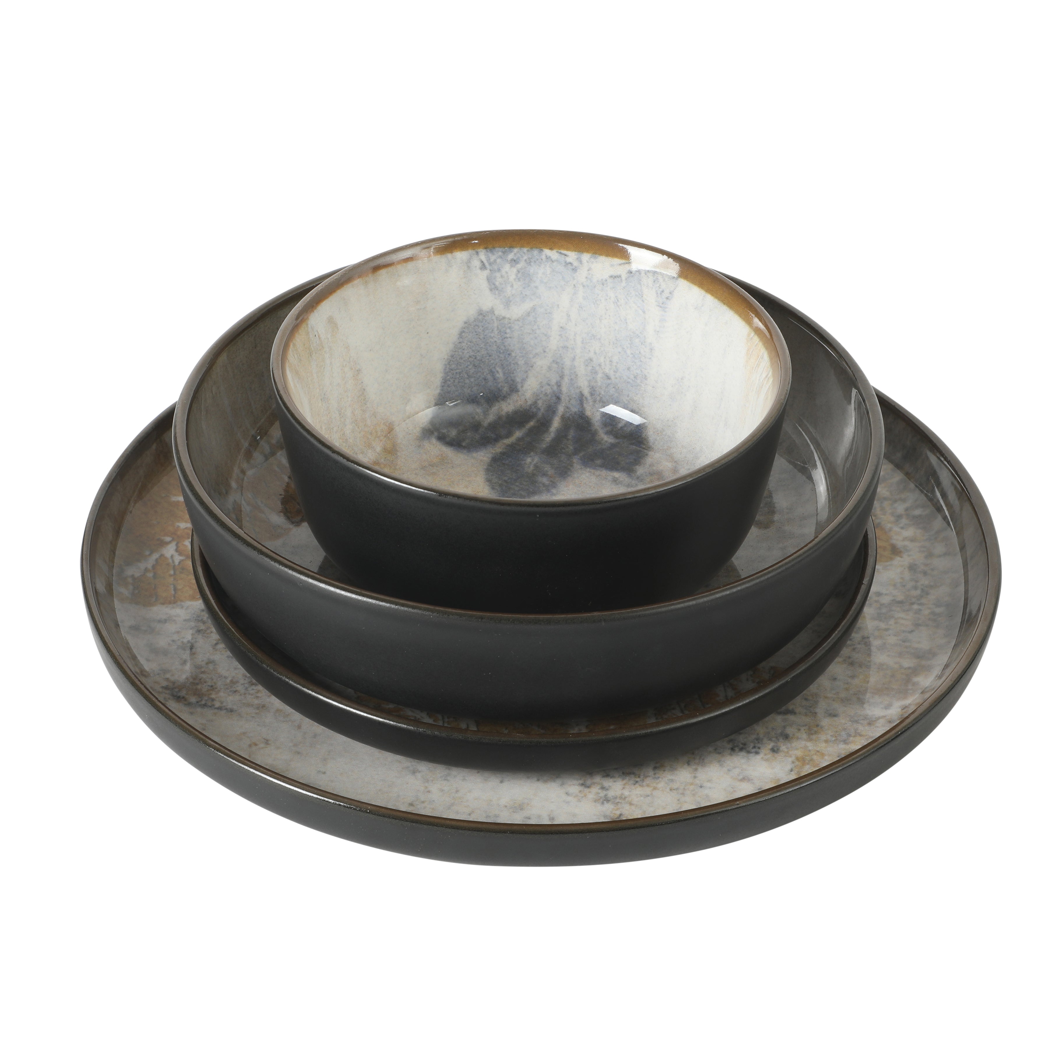 Gibson Elite Chantilly Hill 16-Piece Porcelain Dinnerware Set, Round Plates & Bowls, Multicolor Leaf Design, Microwave & Dishwasher Safe, Service for 4