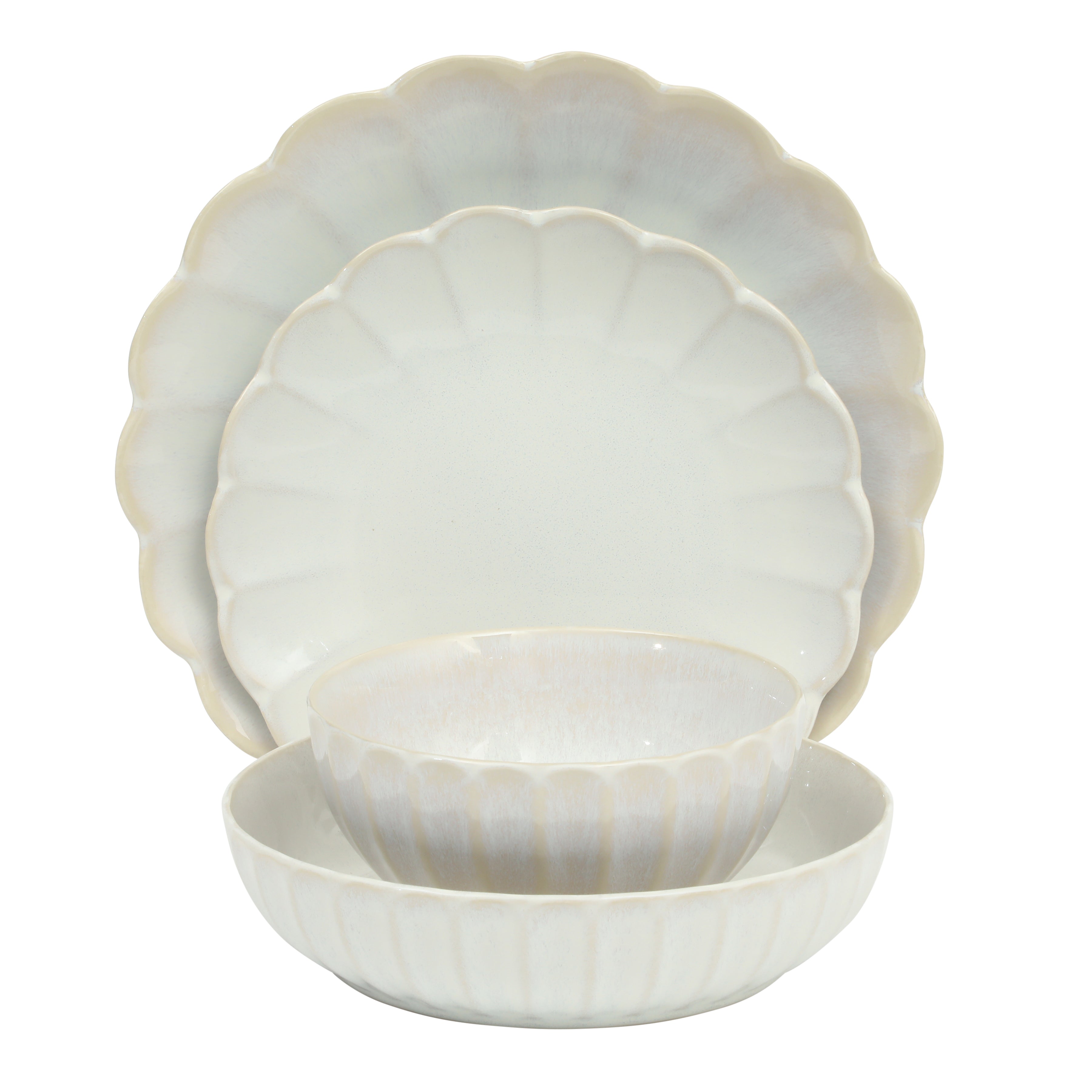 Gibson Elite Malibu Shore 16-Piece Scalloped Stoneware Reactive Glaze (Service for 4) Ceramic Plates and Bowls Dinnerware Set