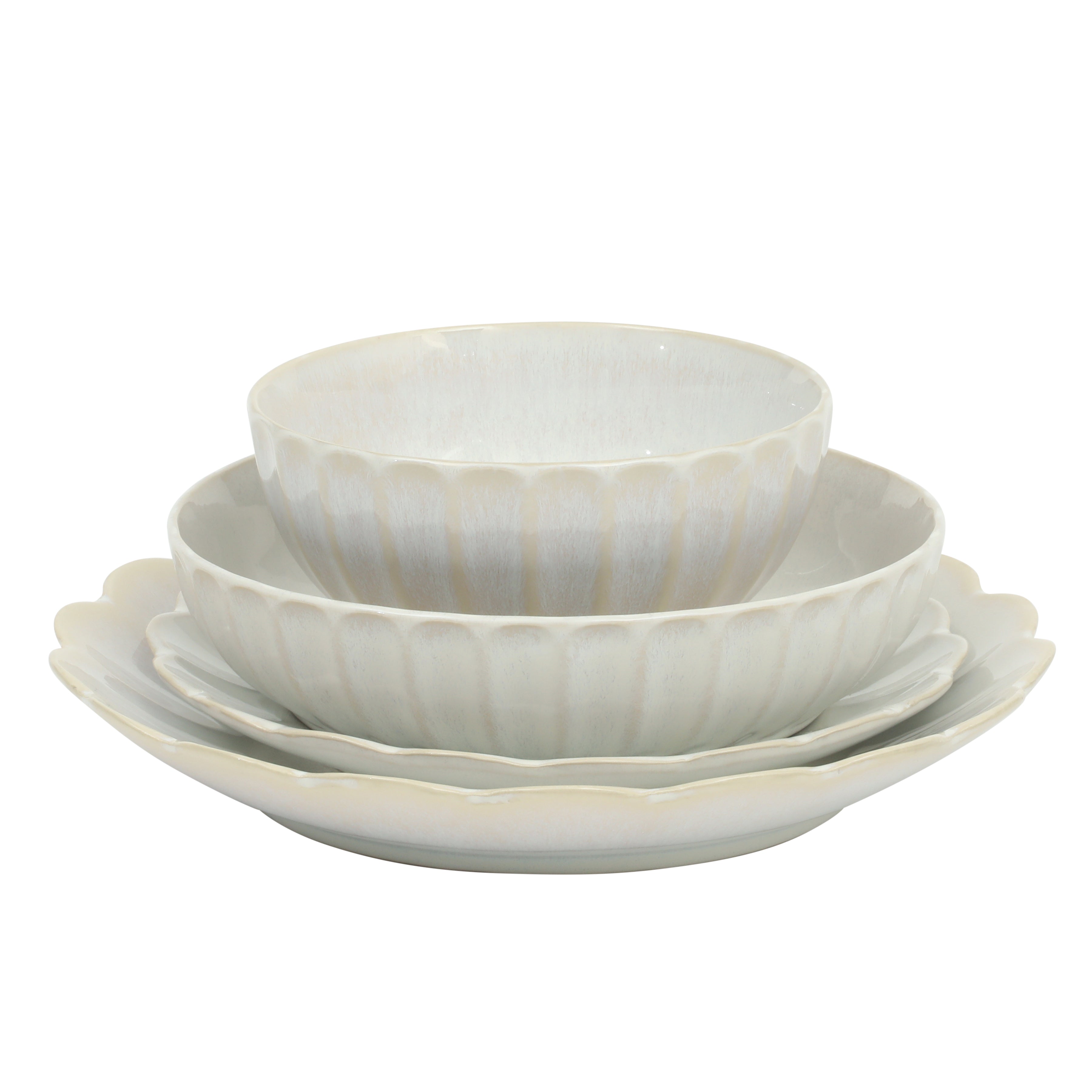 Gibson Elite Malibu Shore 16-Piece Scalloped Stoneware Reactive Glaze (Service for 4) Ceramic Plates and Bowls Dinnerware Set