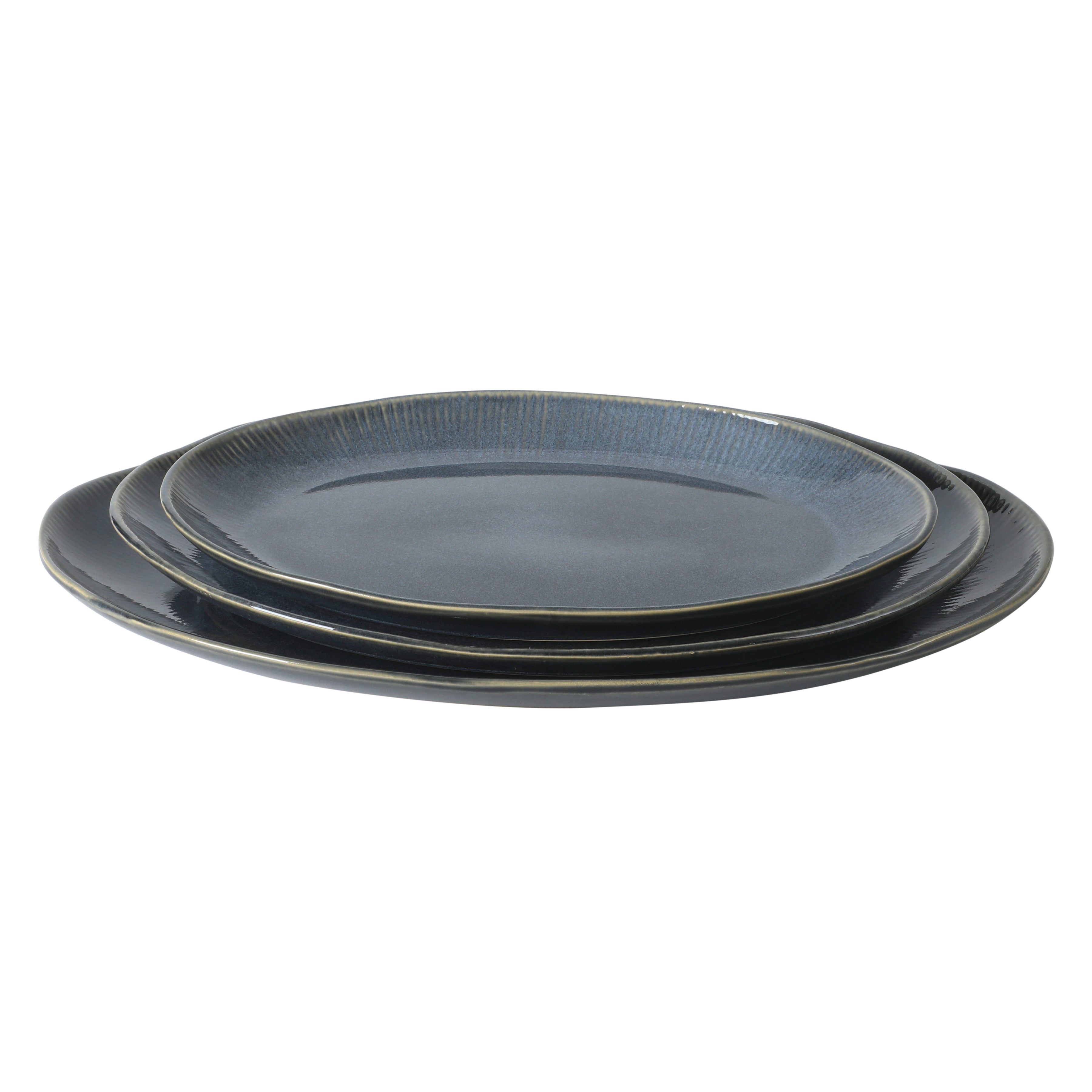 Gibson Elite Sandy Pines 3 Piece Oval Platter Set, 15.7”, 13.75” & 12” Stoneware Serving Platters, Reactive Glaze Finish, Microwave & Dishwasher Safe
