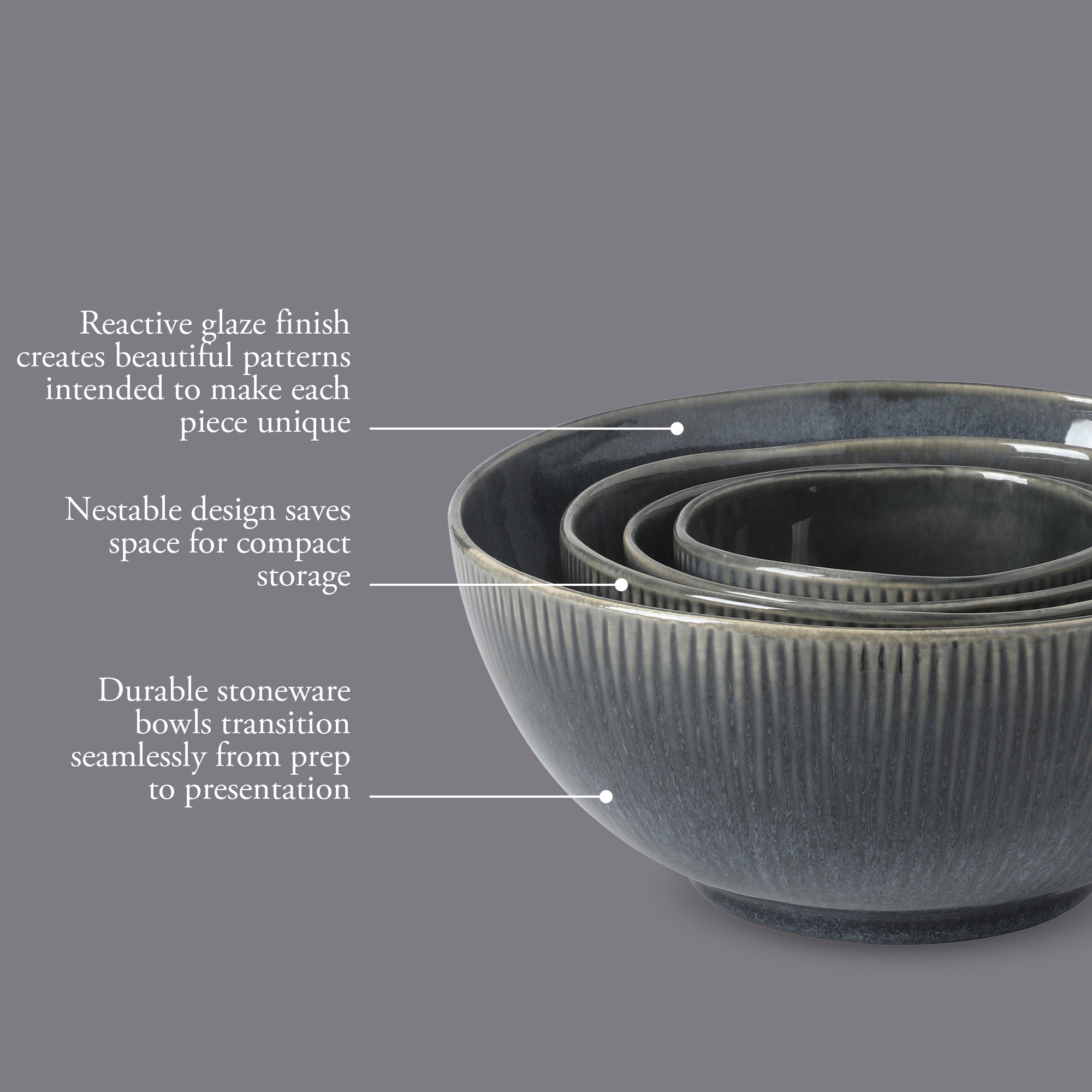 Gibson Elite Sandy Pines 4 Piece Nesting Bowl Set, 4”, 5.5”, 7” & 9” Round Stoneware Bowls, Reactive Glaze Finish, Mixing, Prep & Serving Bowls, Microwave & Dishwasher Safe