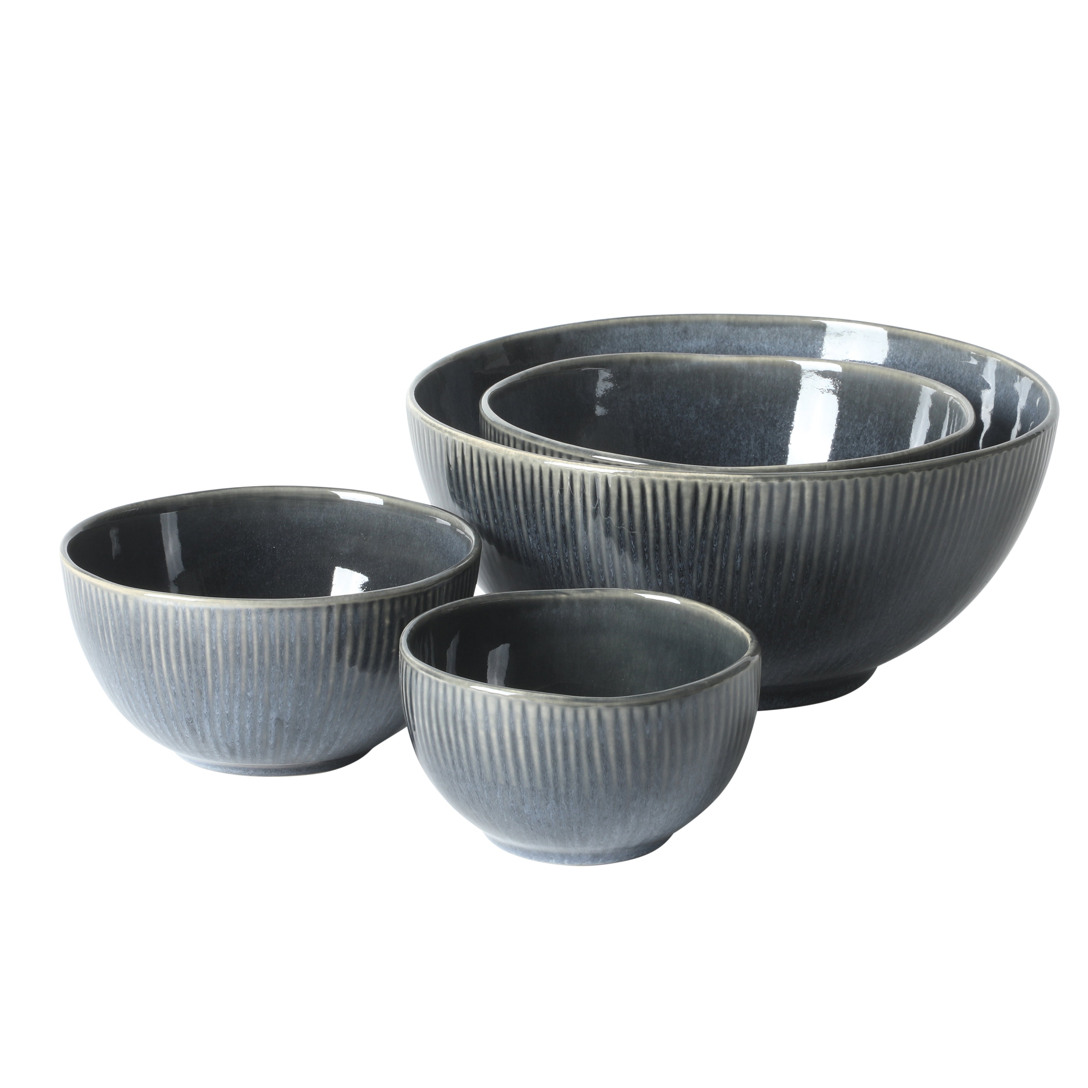 Gibson Elite Sandy Pines 4 Piece Nesting Bowl Set, 4”, 5.5”, 7” & 9” Round Stoneware Bowls, Reactive Glaze Finish, Mixing, Prep & Serving Bowls, Microwave & Dishwasher Safe