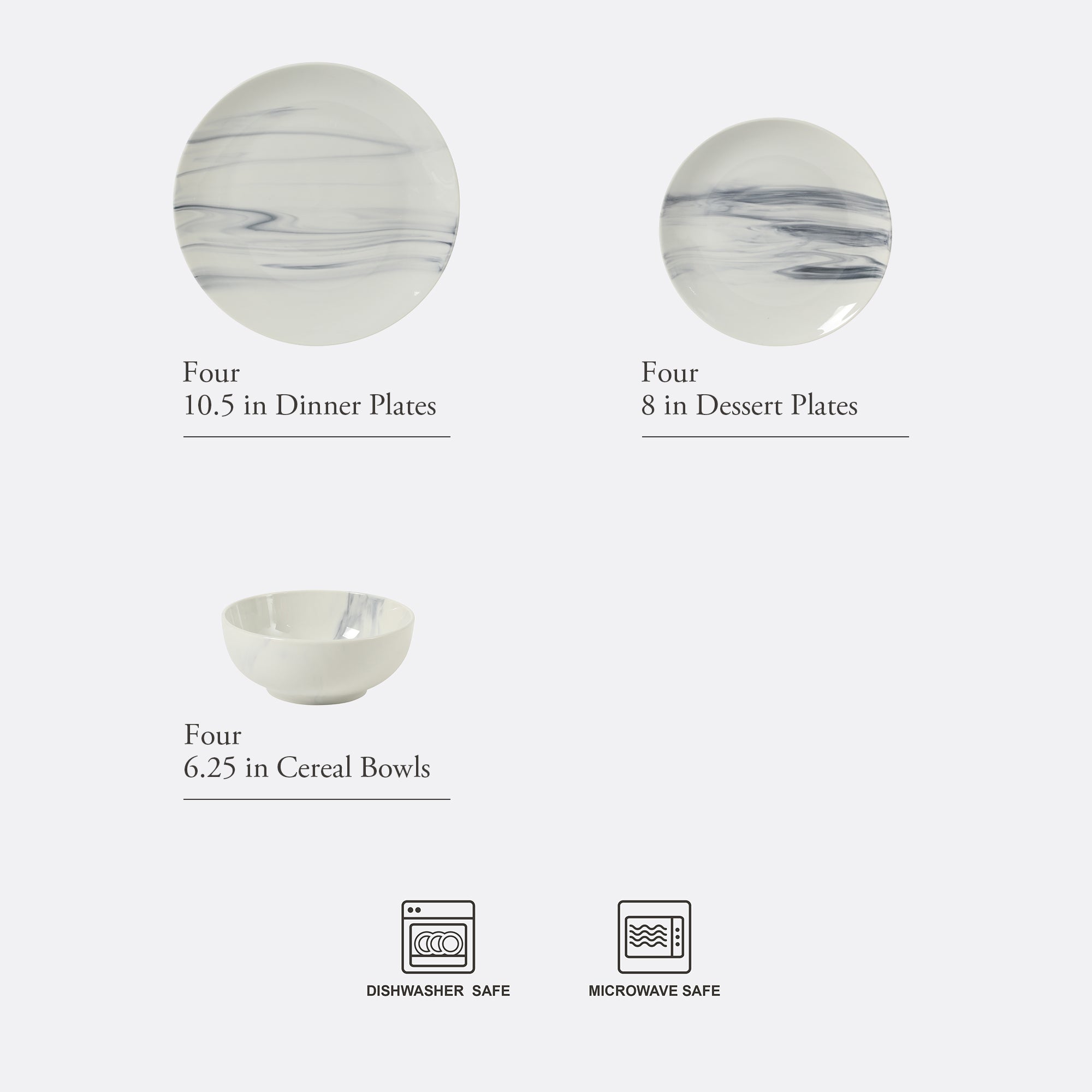 Gibson Home Cloudlight 12 Piece Plates and Bowls Dishes Brown and White - Decorated Porcelain Ceramic Dinnerware Set - Service for 4