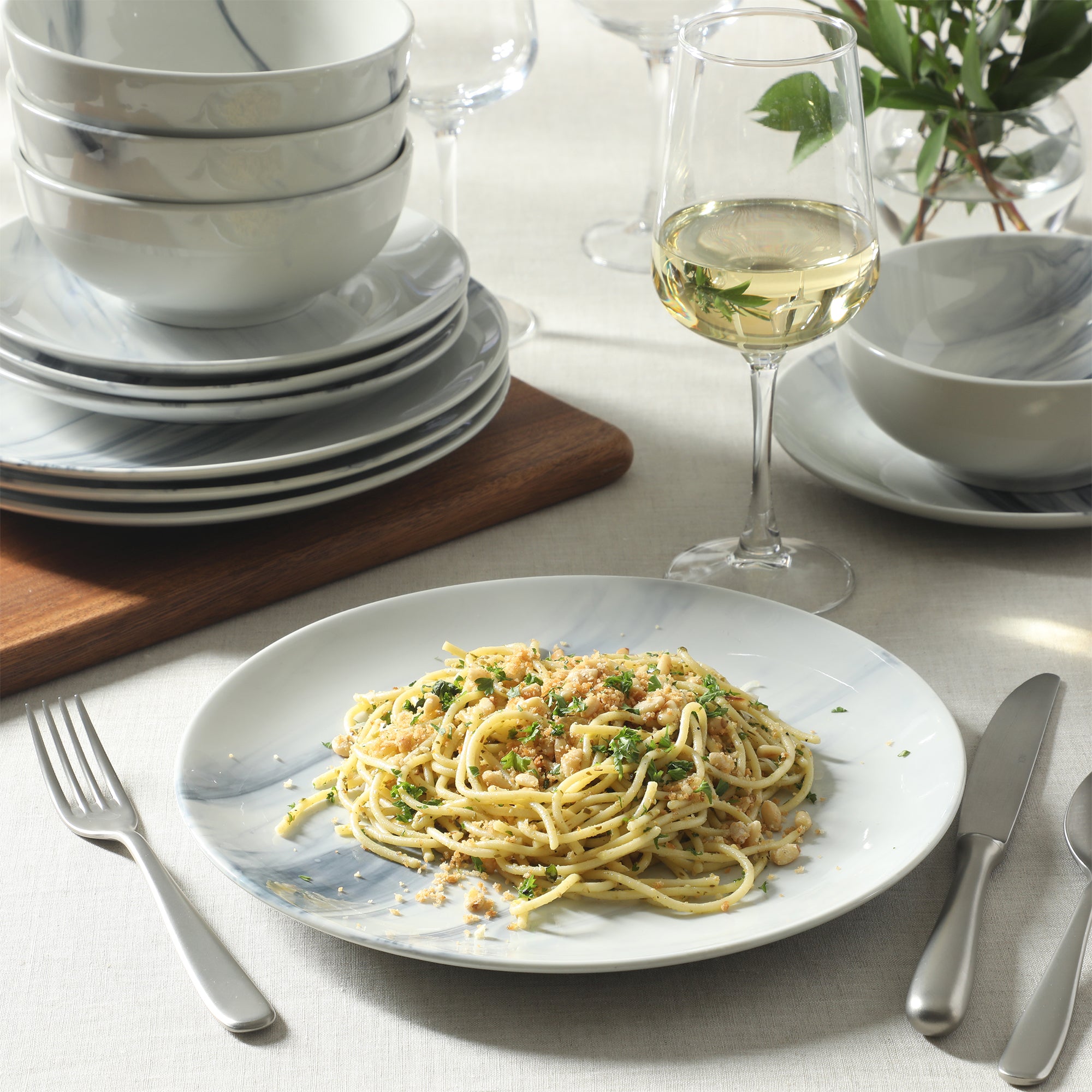 Gibson Home Cloudlight 12 Piece Plates and Bowls Dishes Brown and White - Decorated Porcelain Ceramic Dinnerware Set - Service for 4