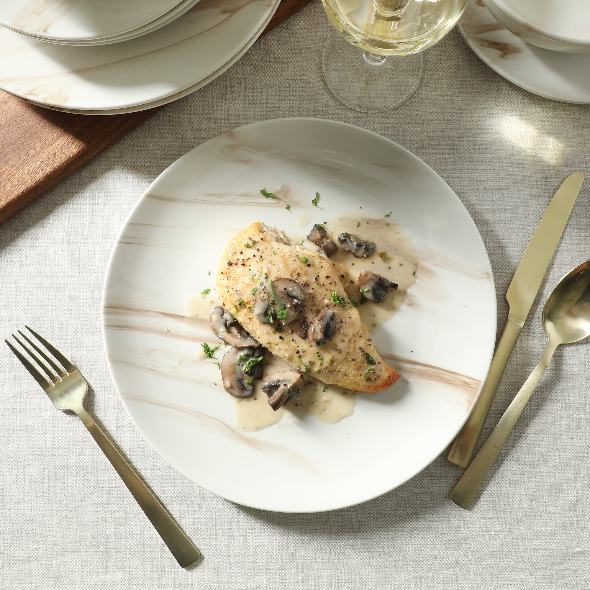 Gibson Home Cloudlight 12 Piece Plates and Bowls Dishes Brown and White - Decorated Porcelain Ceramic Dinnerware Set - Service for 4