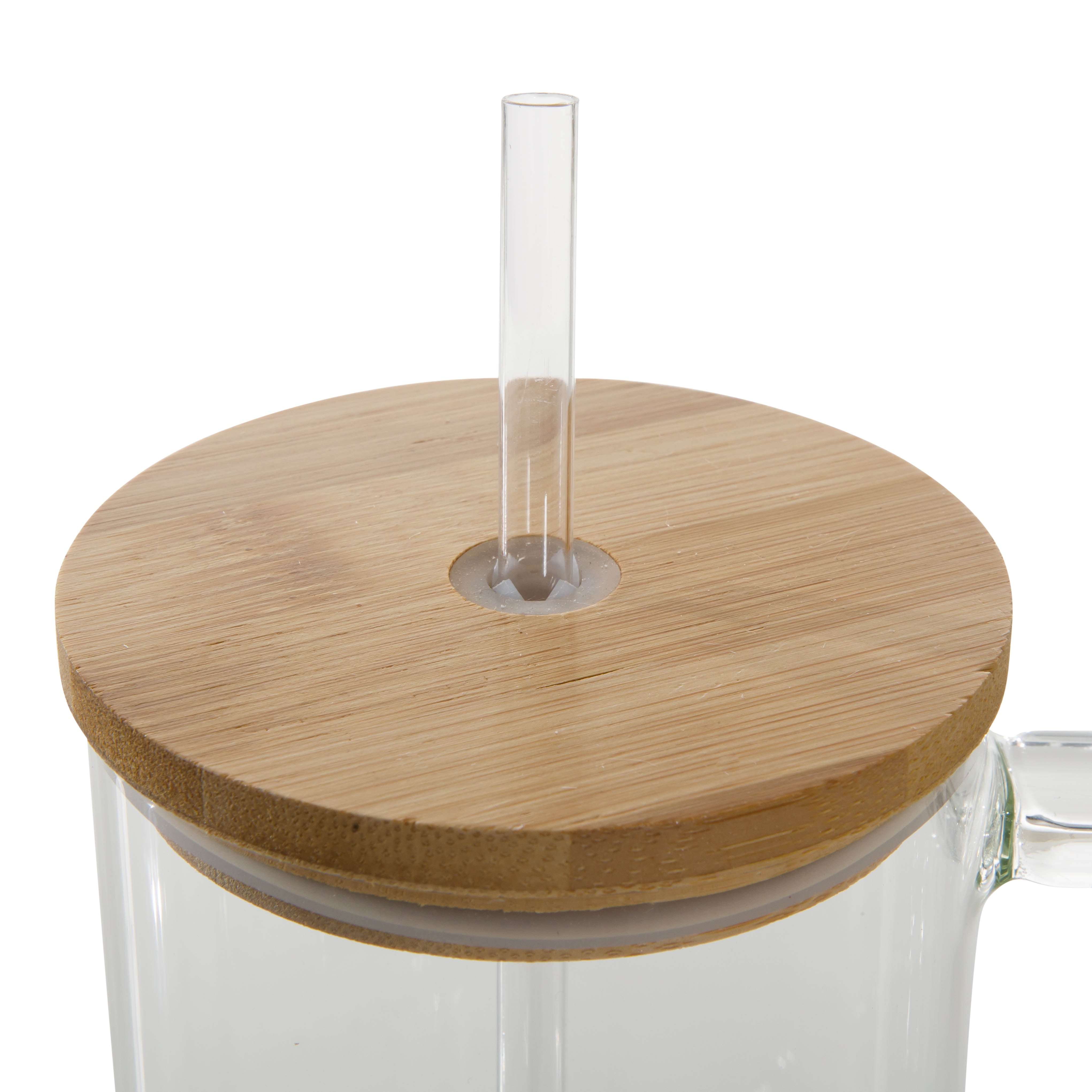 Mr. Coffee Crafted Calm 34 oz Borosilicate Glass Tumbler with Handle, Straw and Bamboo Lid, Iced Coffee Cup, BPA Free, Dishwasher Safe