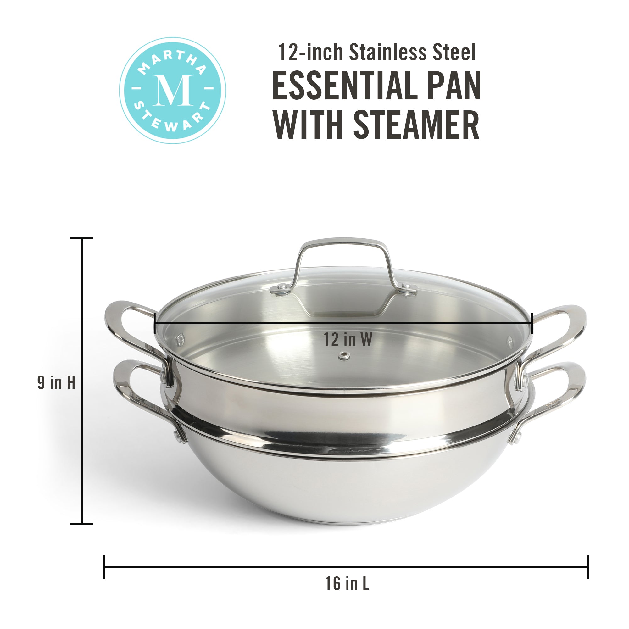 Martha Stewart Essential Pan, with Lid, Aluminum, 12 Inch