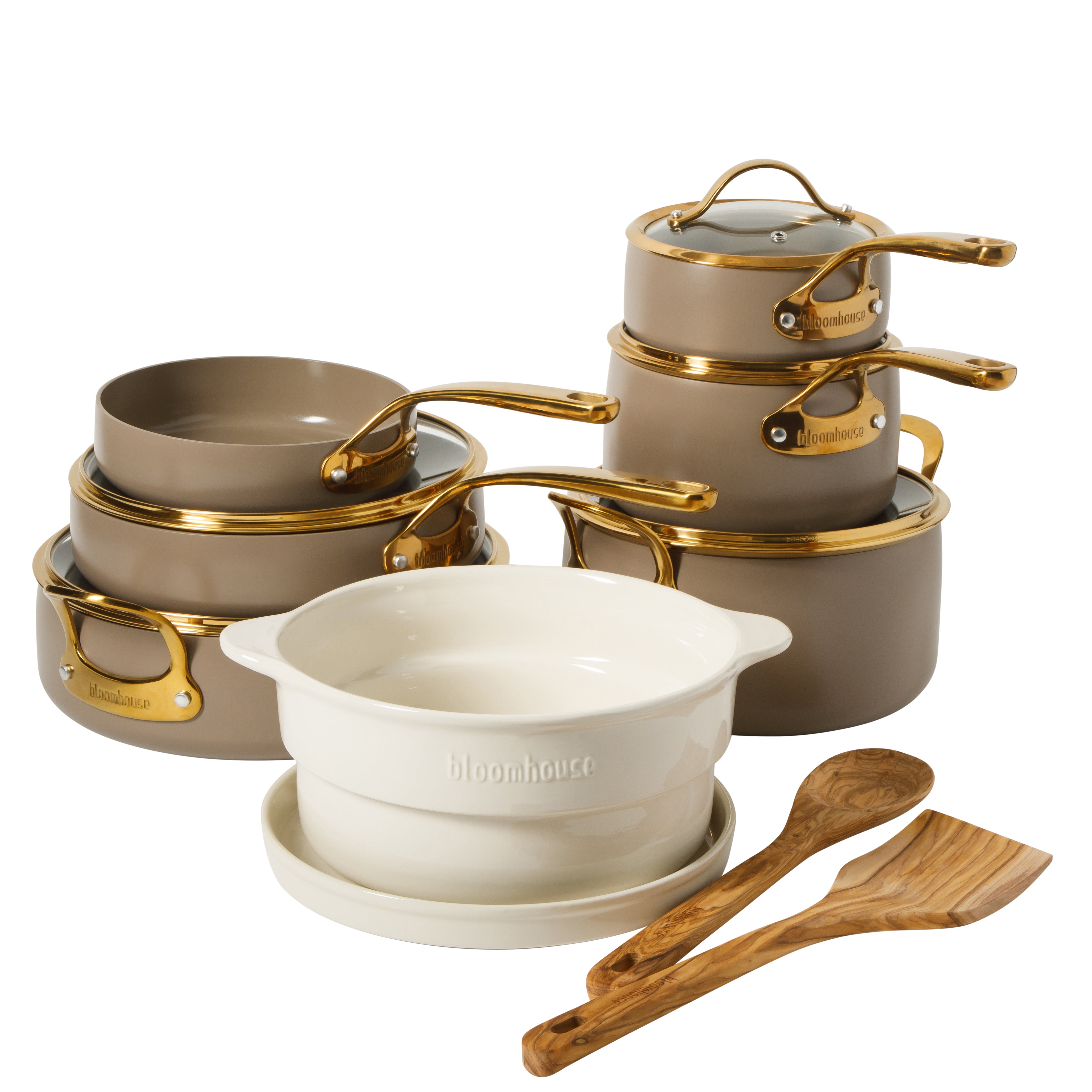 Bloomhouse 15 Piece Pots and Pans Heavy Duty Aluminum Premium PFA Free Ceramic Nonstick Dutch Oven Pot with Lid