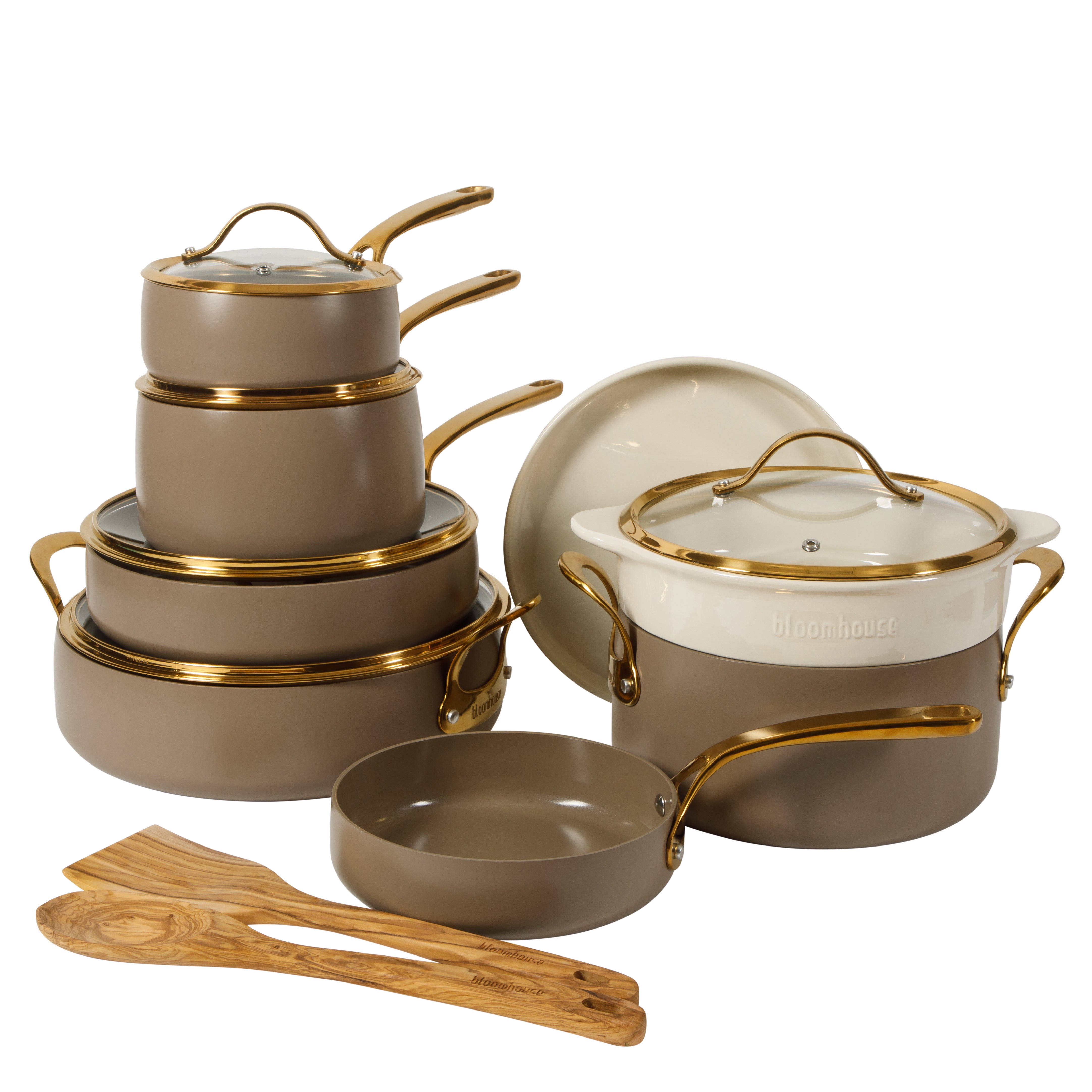 Bloomhouse 15 Piece Pots and Pans Heavy Duty Aluminum Premium PFA Free