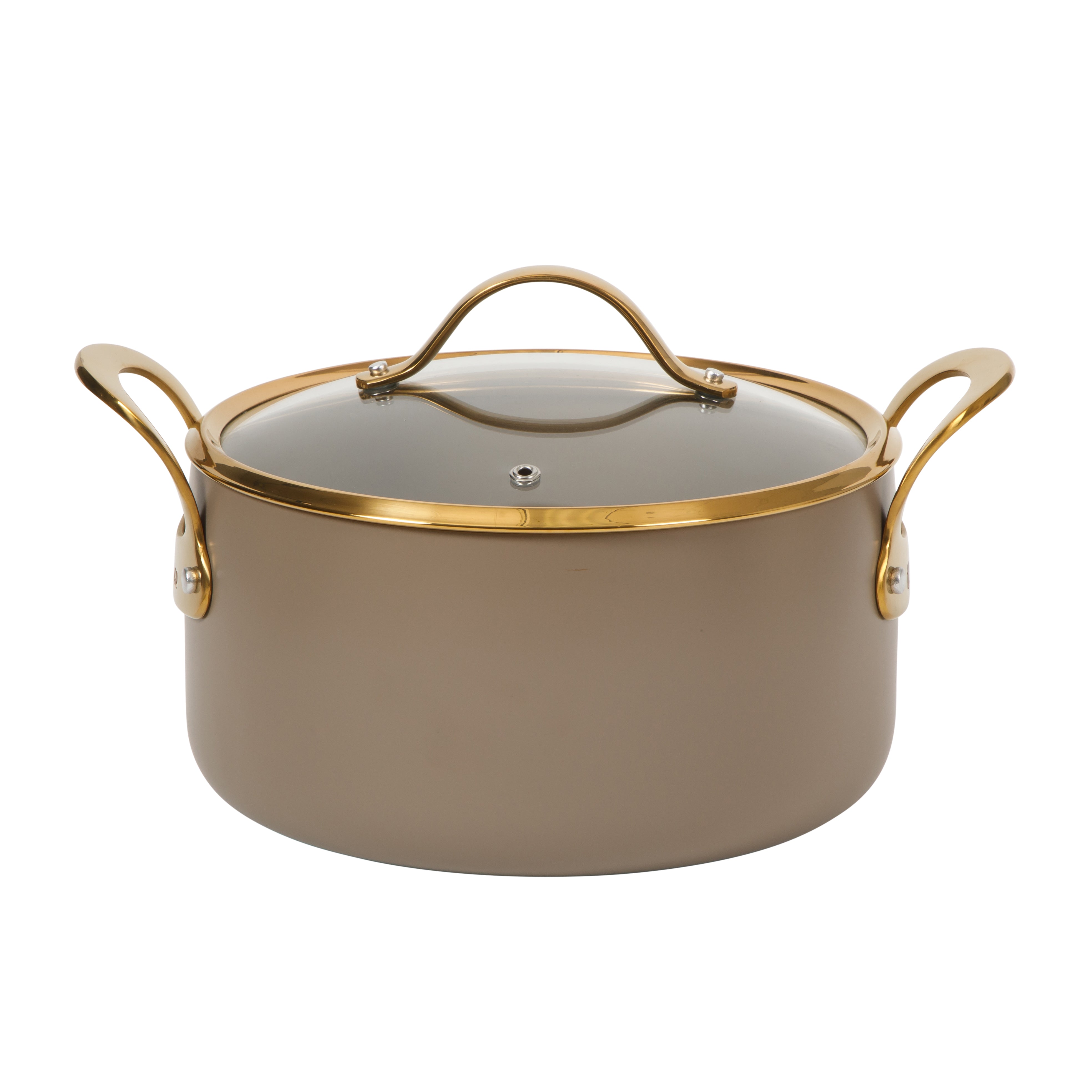Bloomhouse 6 Quart Heavy Duty Aluminum Premium PFA Free Ceramic Nonstick Dutch Oven Pot with Lid - Linen White with Gold Handle