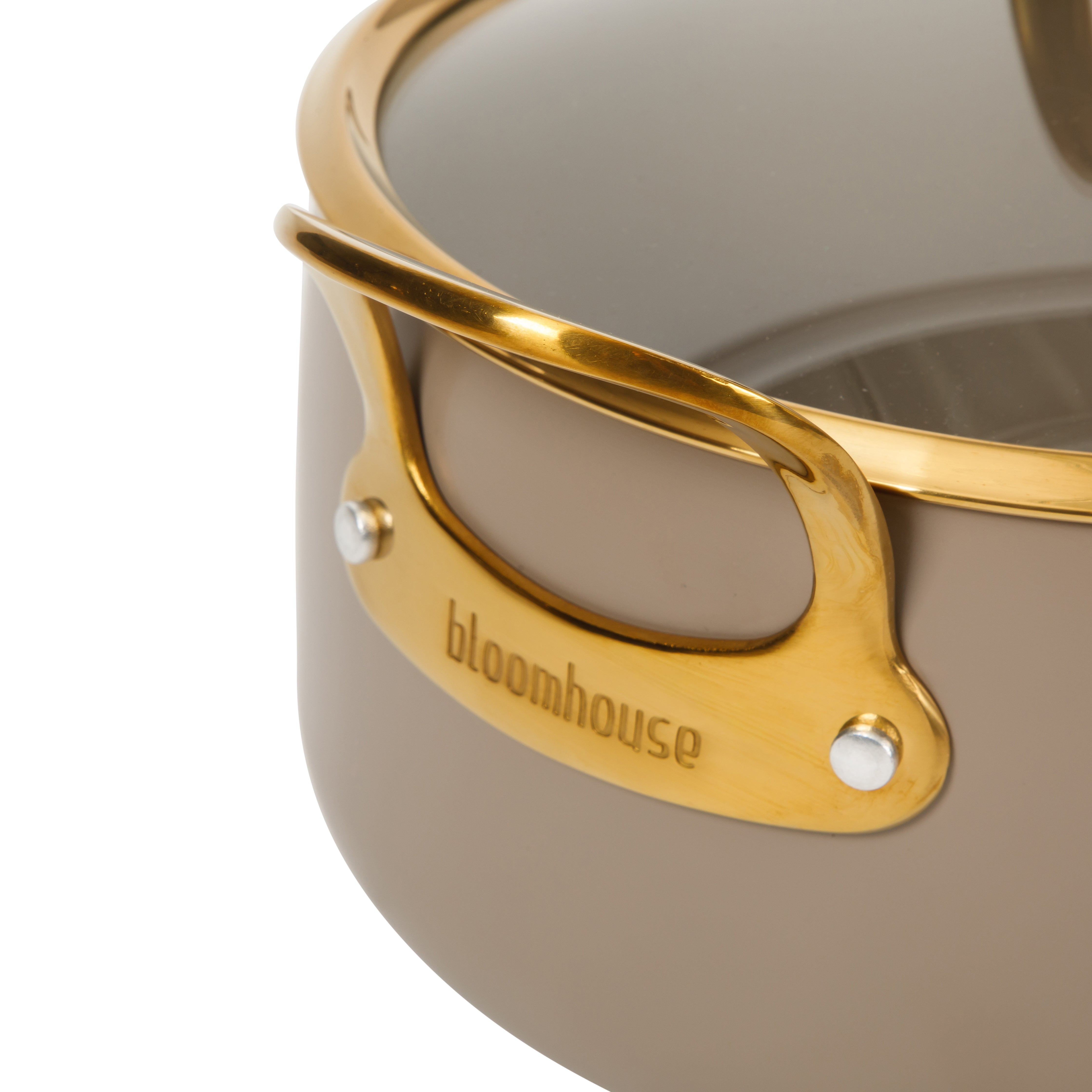 Bloomhouse 6 Quart Heavy Duty Aluminum Premium PFA Free Ceramic Nonstick Dutch Oven Pot with Lid - Linen White with Gold Handle