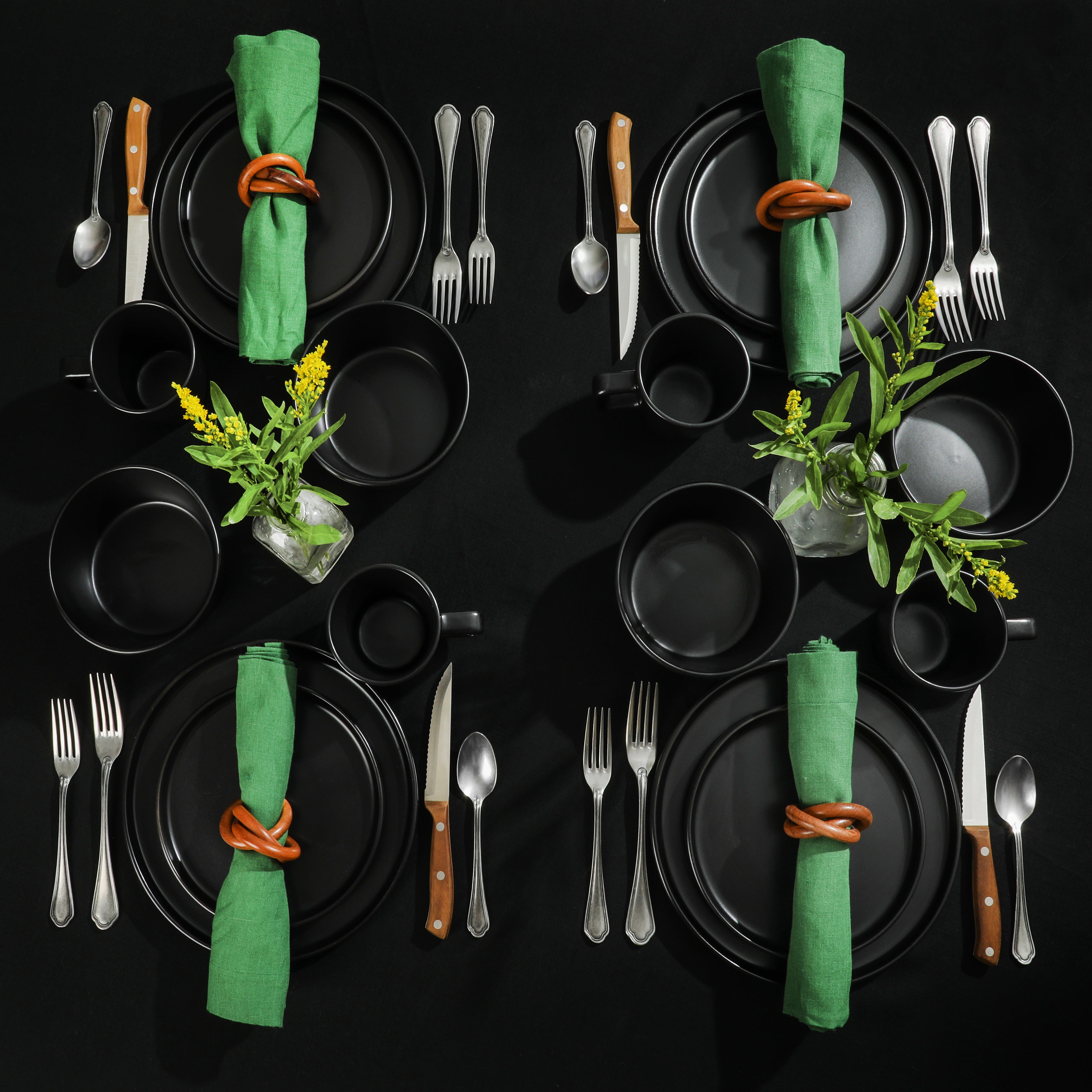 Gibson Home Bowery 32 Piece Matte Black Stoneware Dinnerware Plates, B