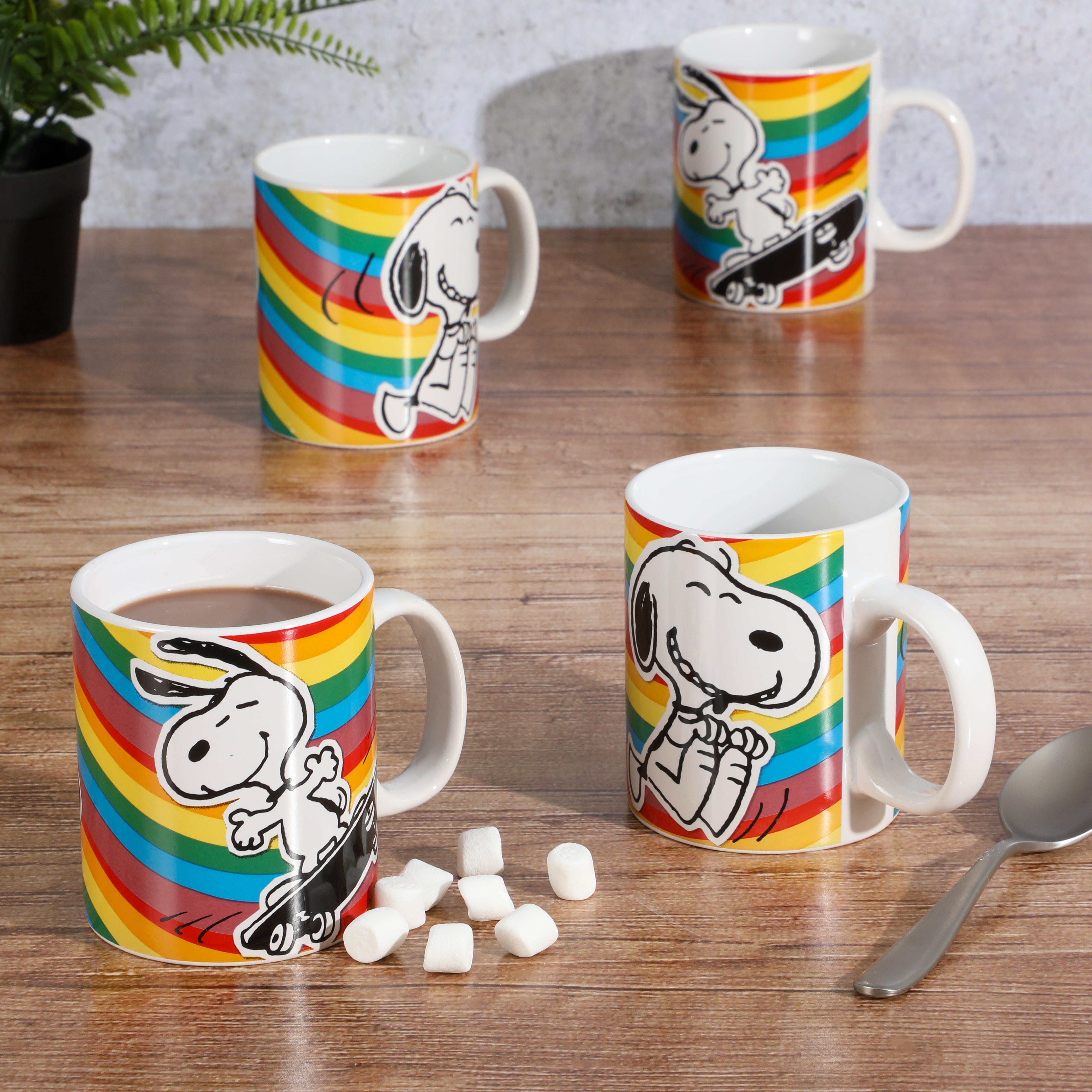 Peanuts 70th Anniversary 4 Piece 15 oz Snoopy Stoneware Mugs