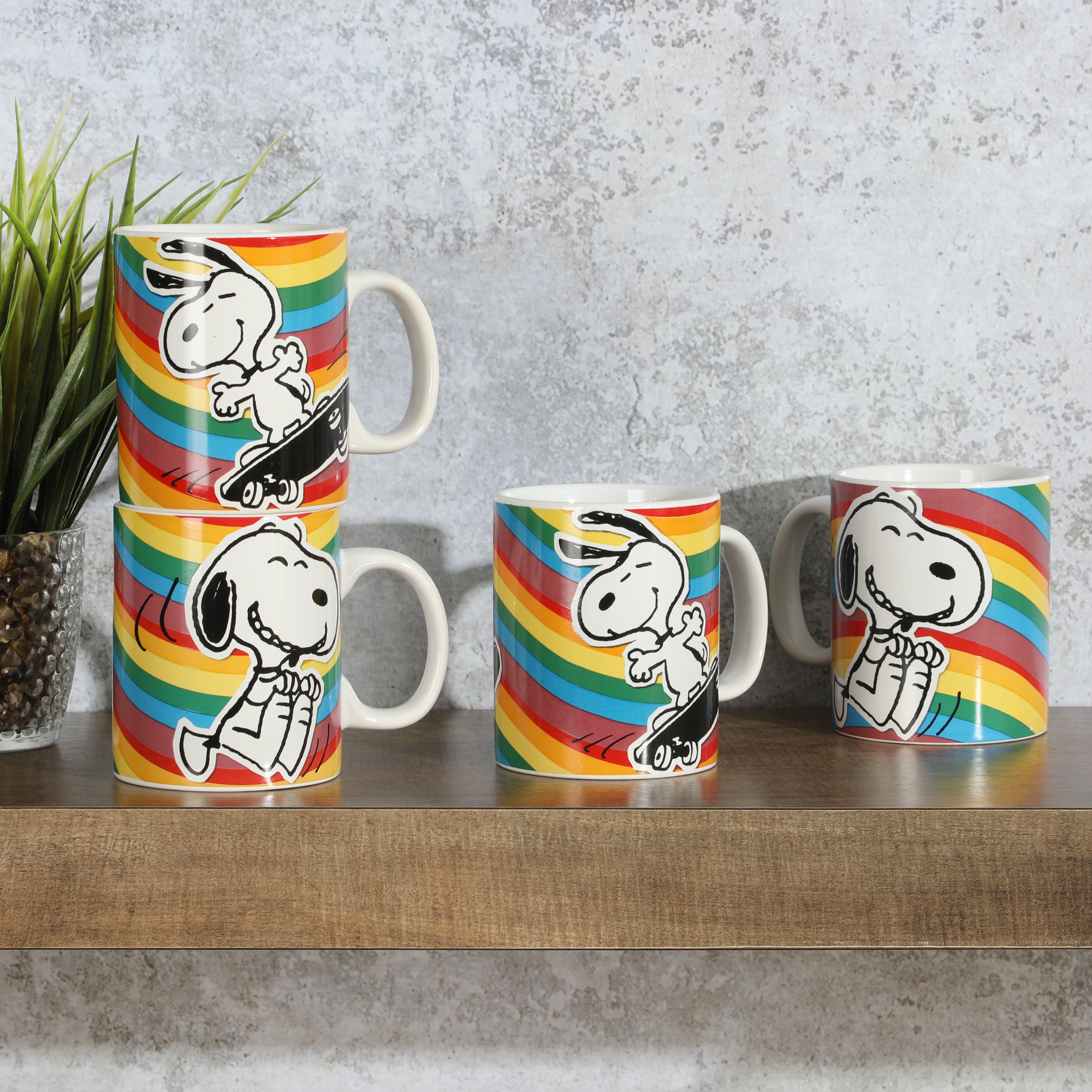 Peanuts 70th Anniversary 4-Piece 15oz Snoopy Stoneware Mug Set