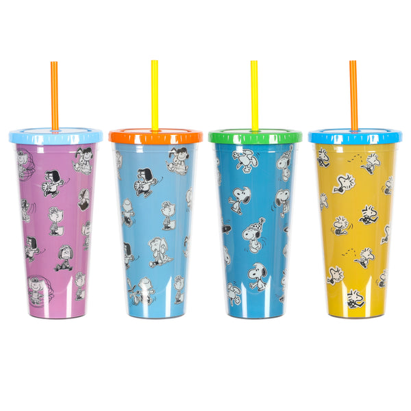 Gibson Peanuts 70th Anniversary 23.6 fl. oz. Assorted Colors Plastic Tumbler  Set with Lids and Straws 985115915M - The Home Depot