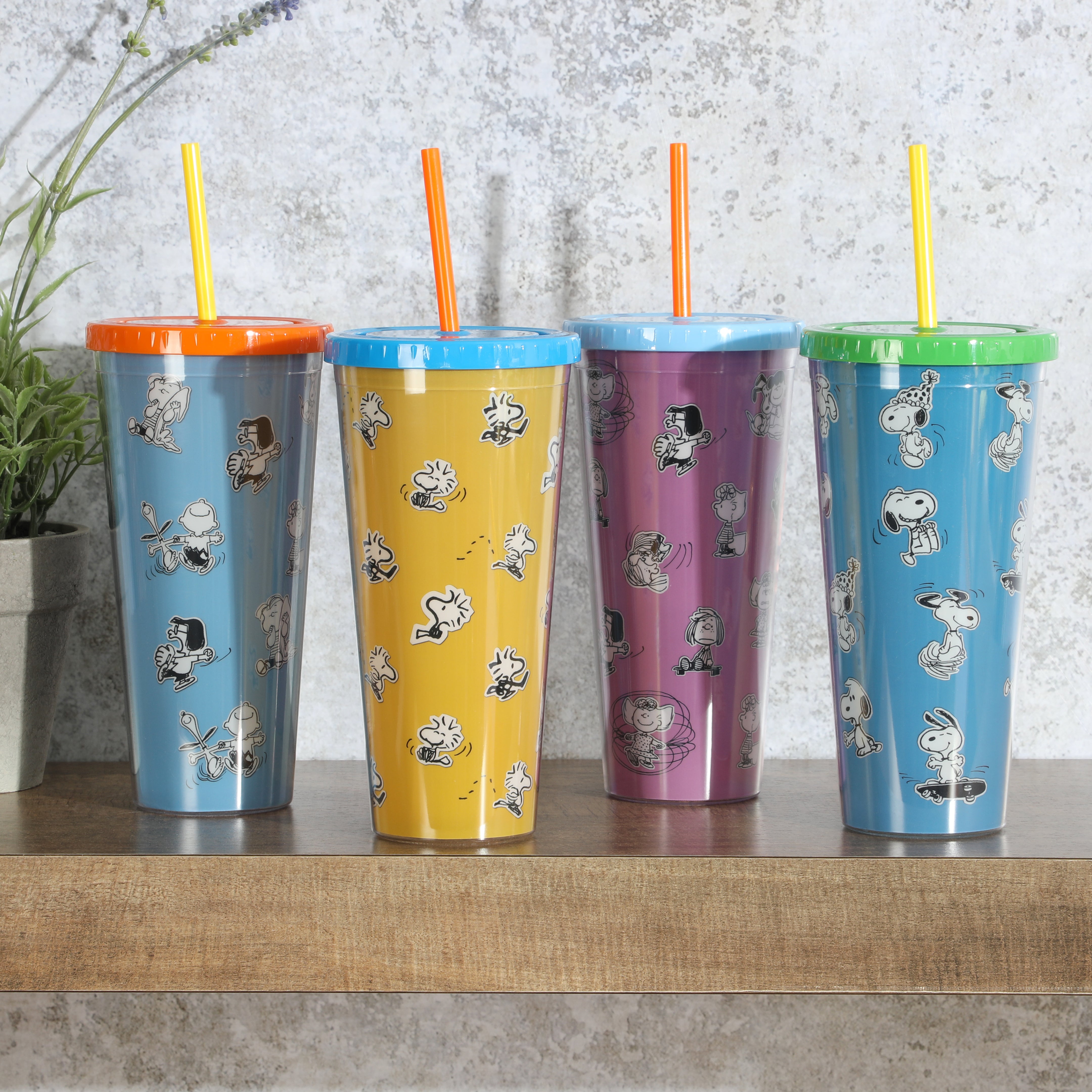Cupture Acrylic Mason Jar Tumbler Mugs with Lids & Straws - 20 oz, 6 Pack  (Warm Blossom)