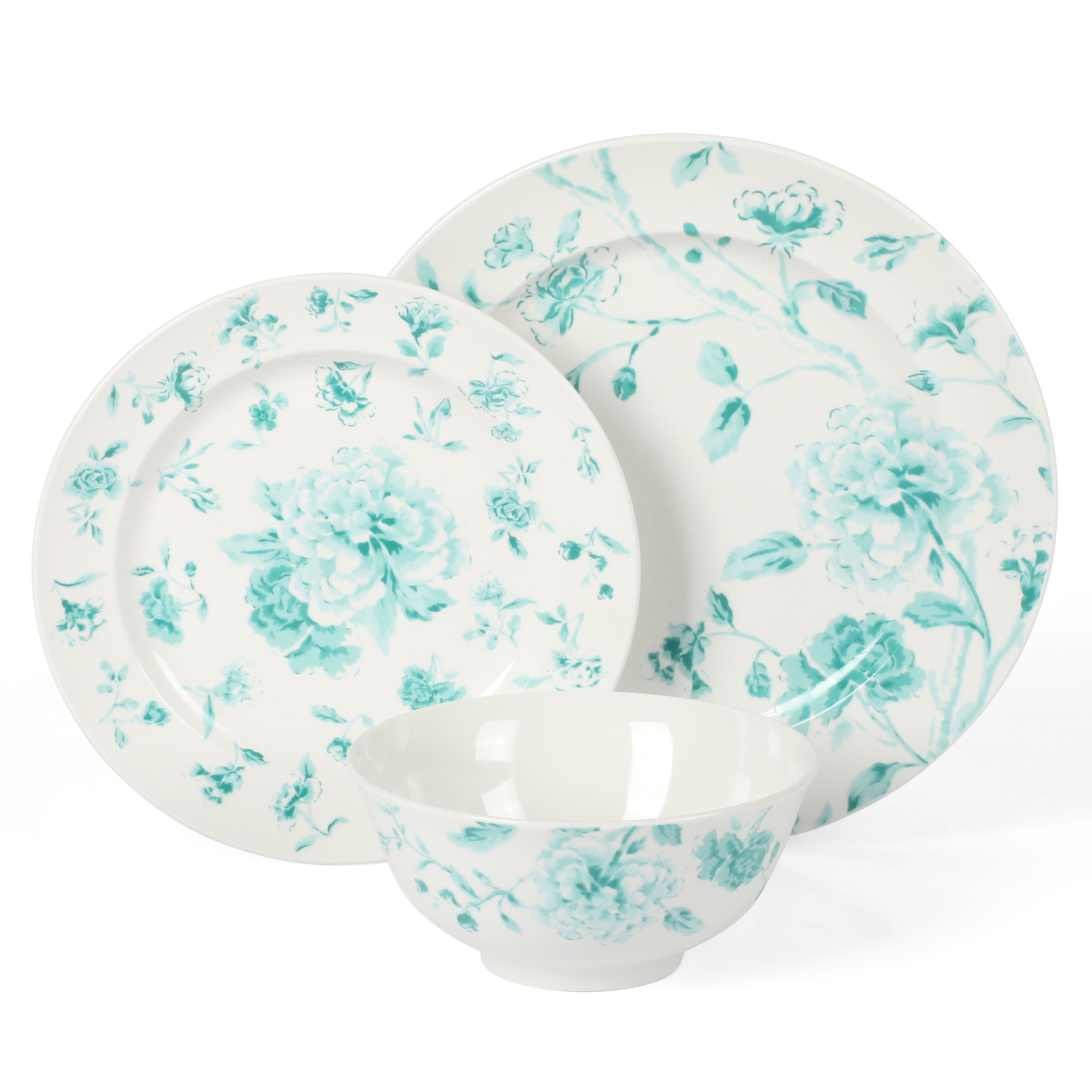 Martha Stewart Empress Bouquet 12 Piece Decorated Porcelain  Dinnerware Plates and Bowls Set