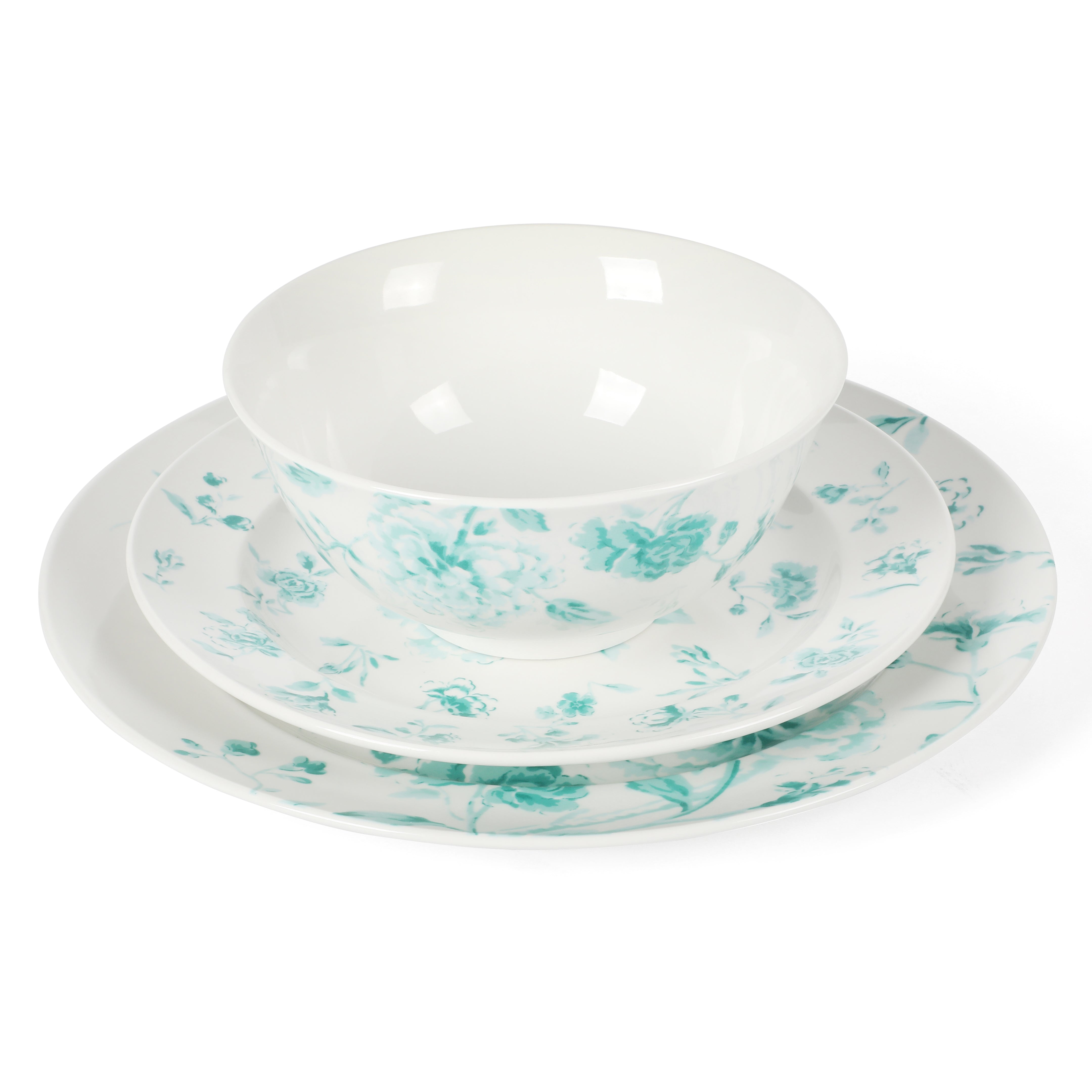 Martha Stewart Empress Bouquet 12 Piece Decorated Porcelain  Dinnerware Plates and Bowls Set