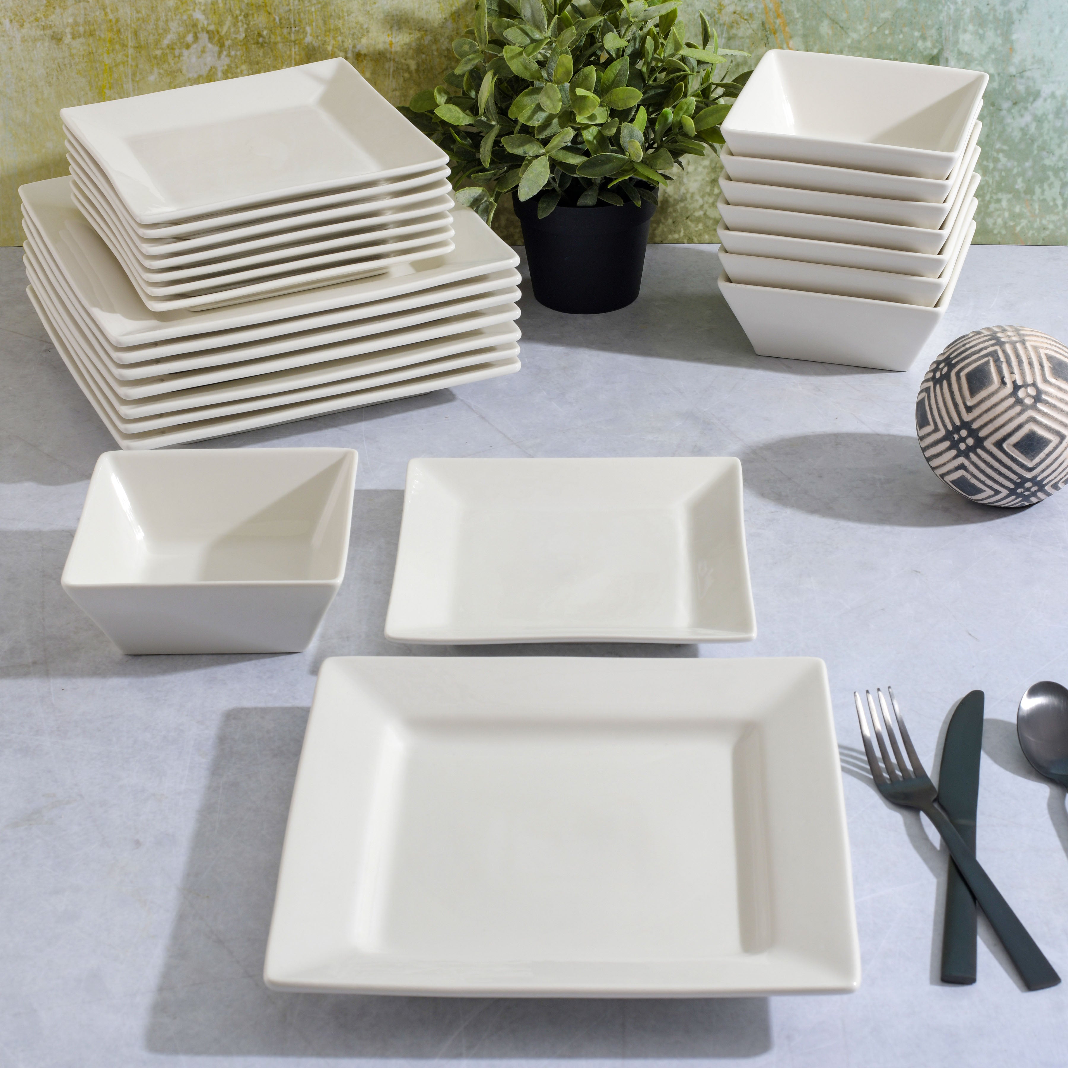 Gibson Home Zen Buffet Hard Square 24-Piece Porcelain Dinnerware Set