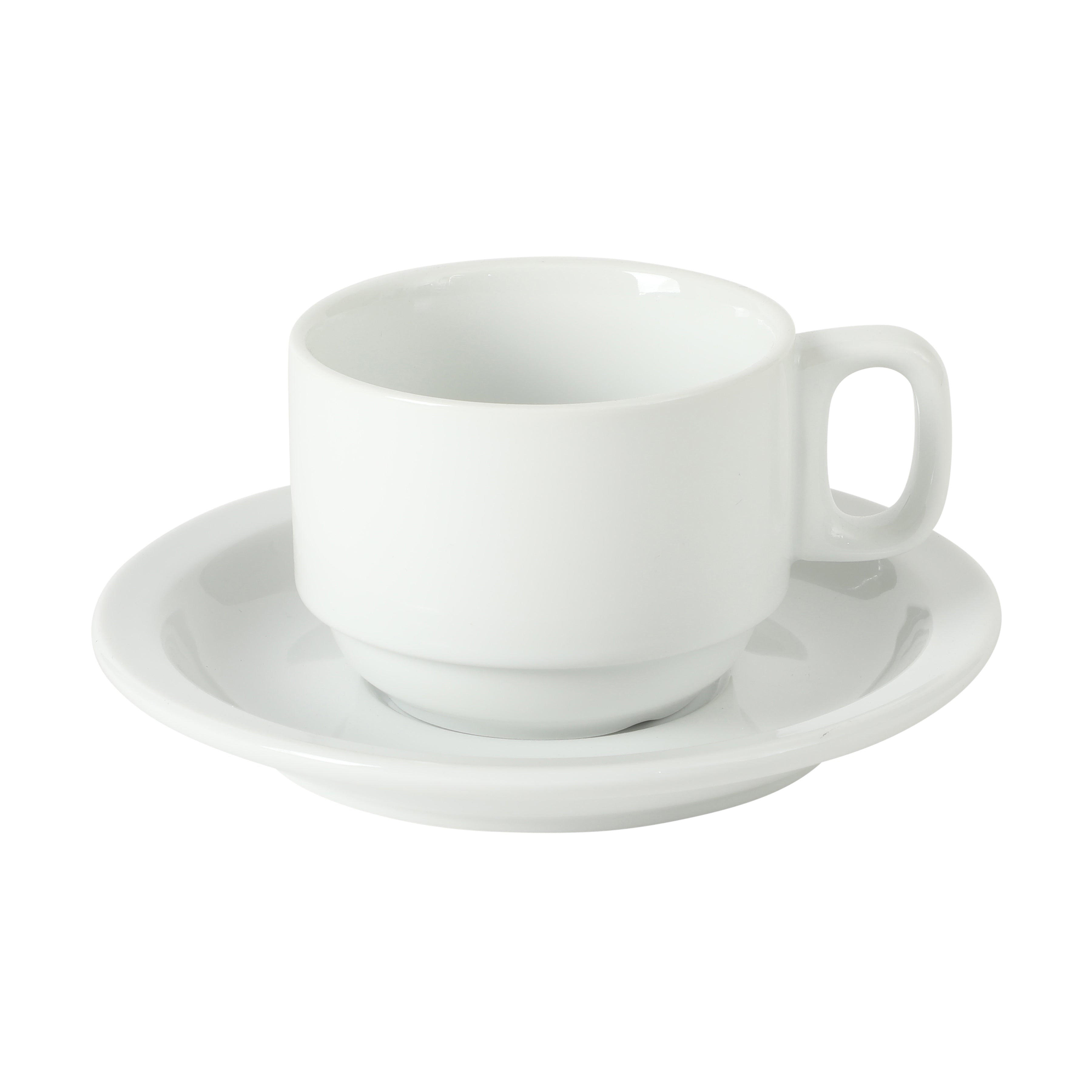 Gibson Home Gracious Dining 7-Ounce Cappuccino Cups Set of 4, Stackable Coffee Cups with 4 Saucers, Metal Stand, Coffee Mugs for Latte, Café, Mocha, Tea