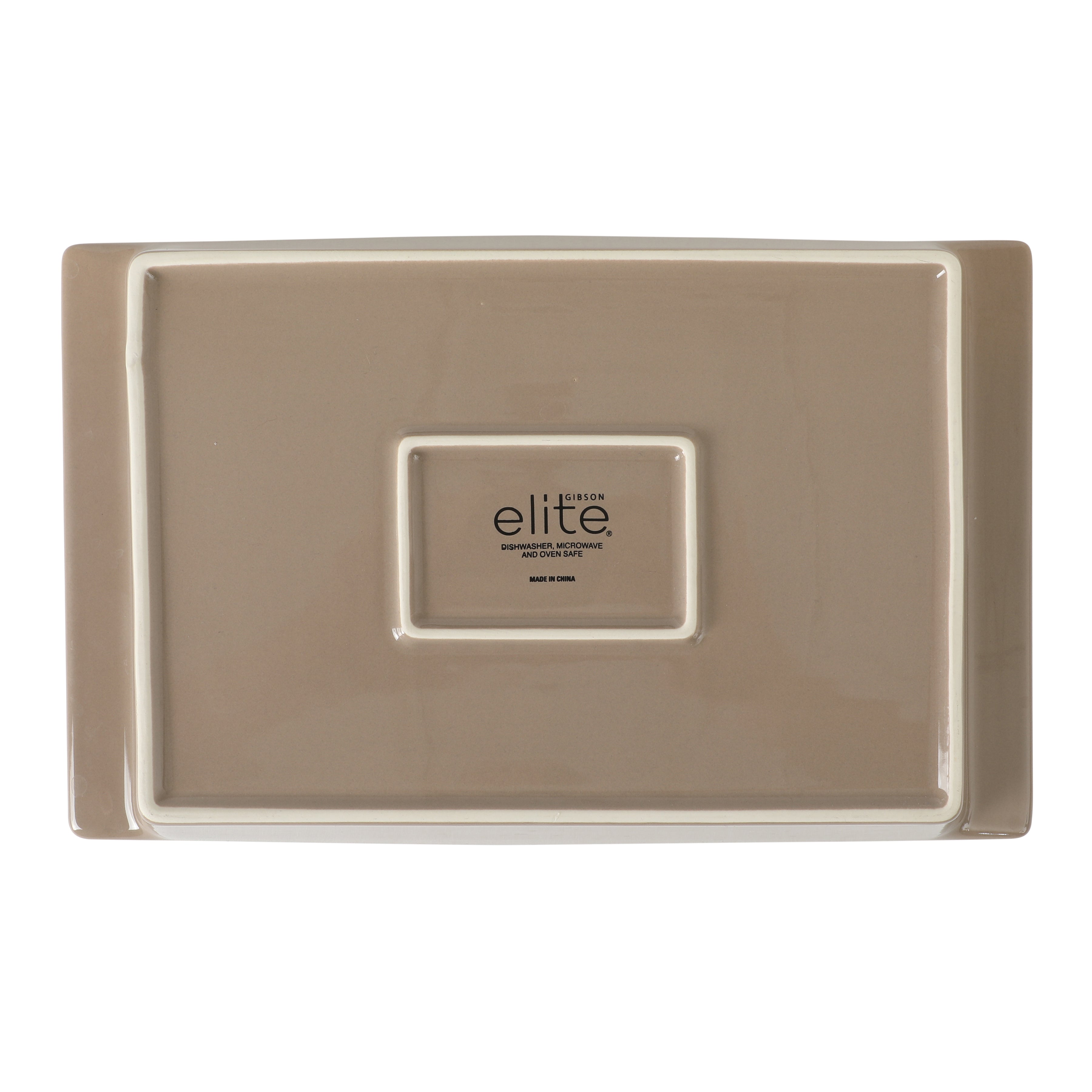 Gibson Elite 2.75-Quart 13.5" x 8.5" Stoneware Baking Dish with Acacia Wood Lid – Taupe Rectangular Oven Safe Baker for Casseroles, Roasting & Serving