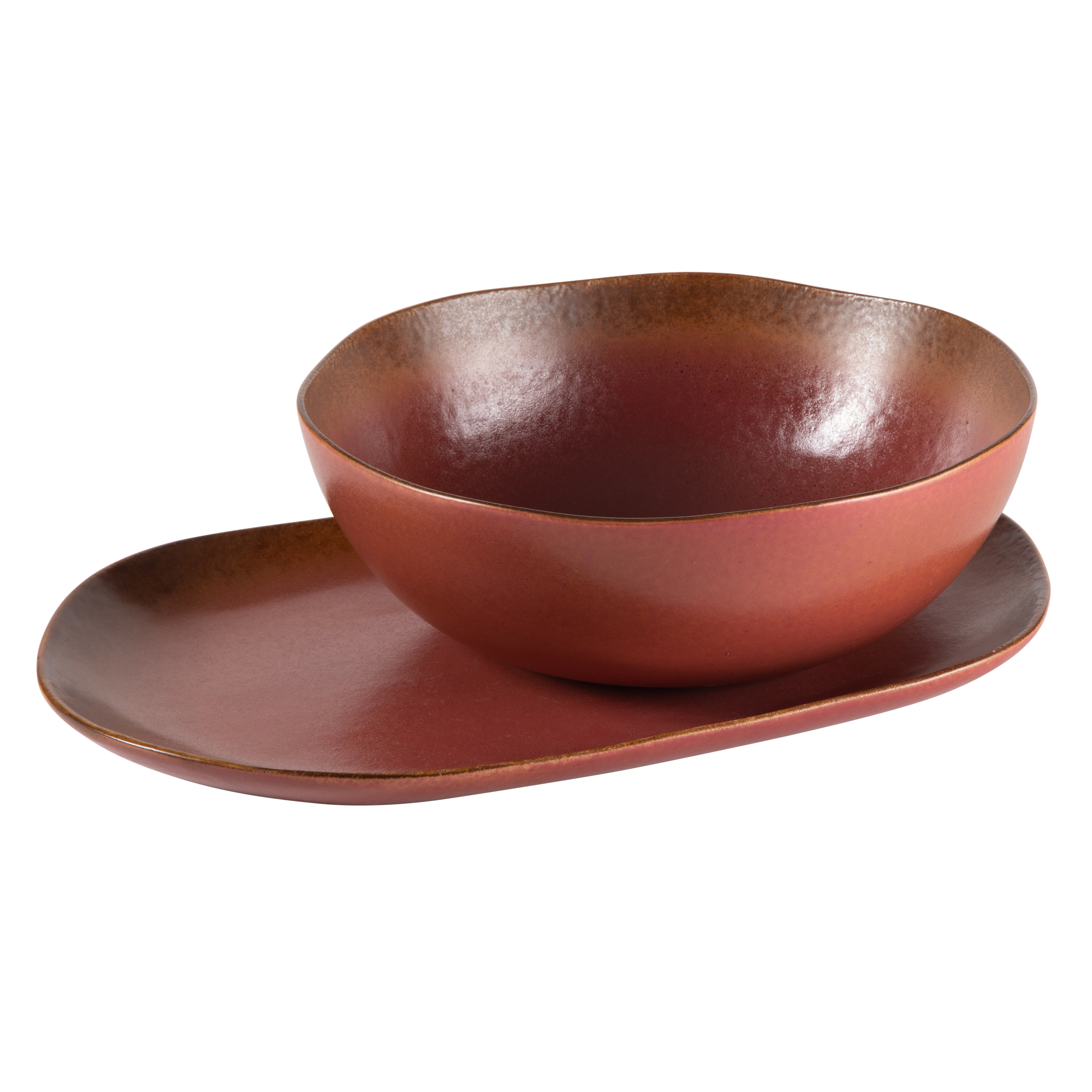 Bloomhouse Palermo Sun 2 Piece Serving Bowl and Oval Platter Stoneware Reactive Glaze Serveware Set