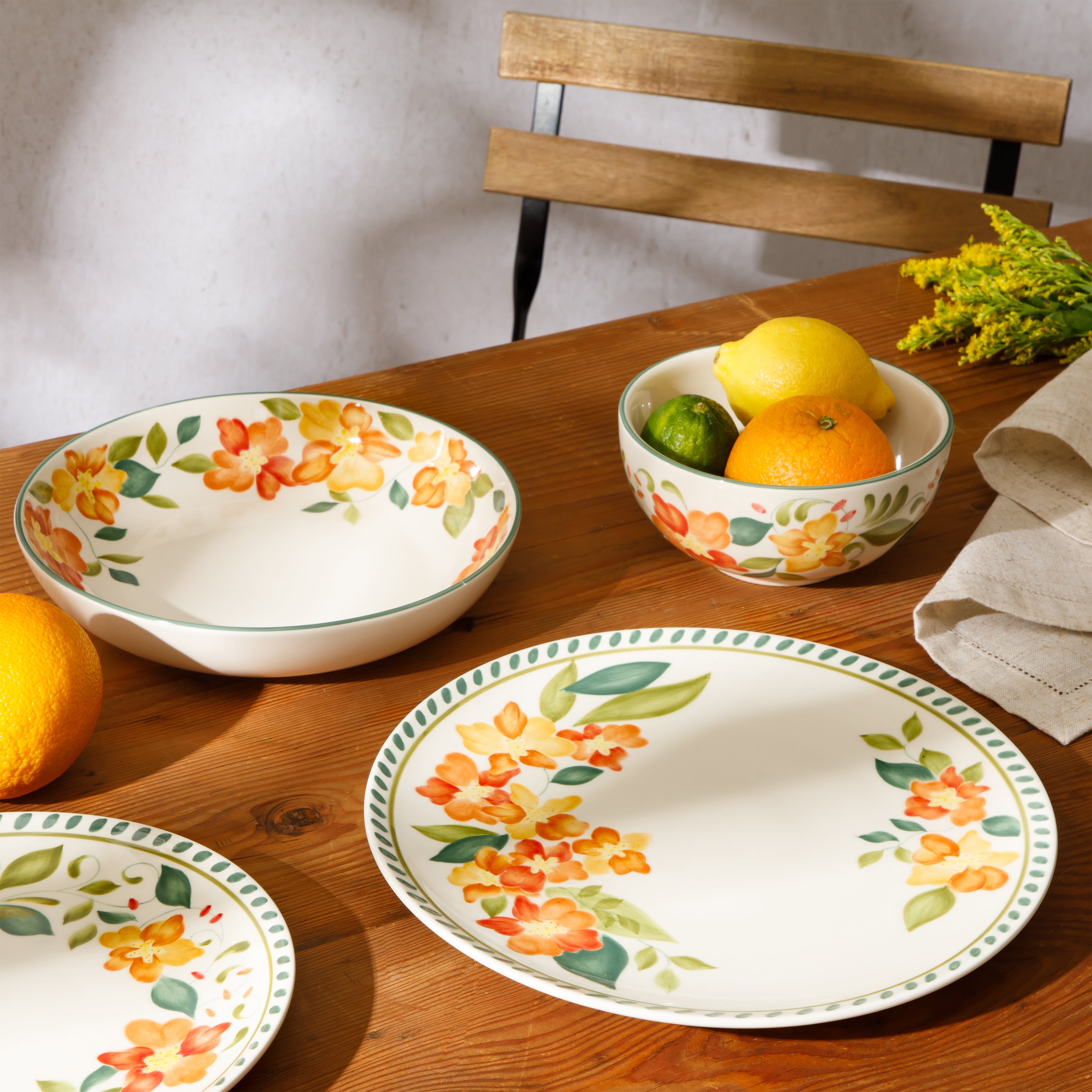 Bloomhouse Cassia Bud 16 Piece Double Bowl Hand Painted Stoneware Plat