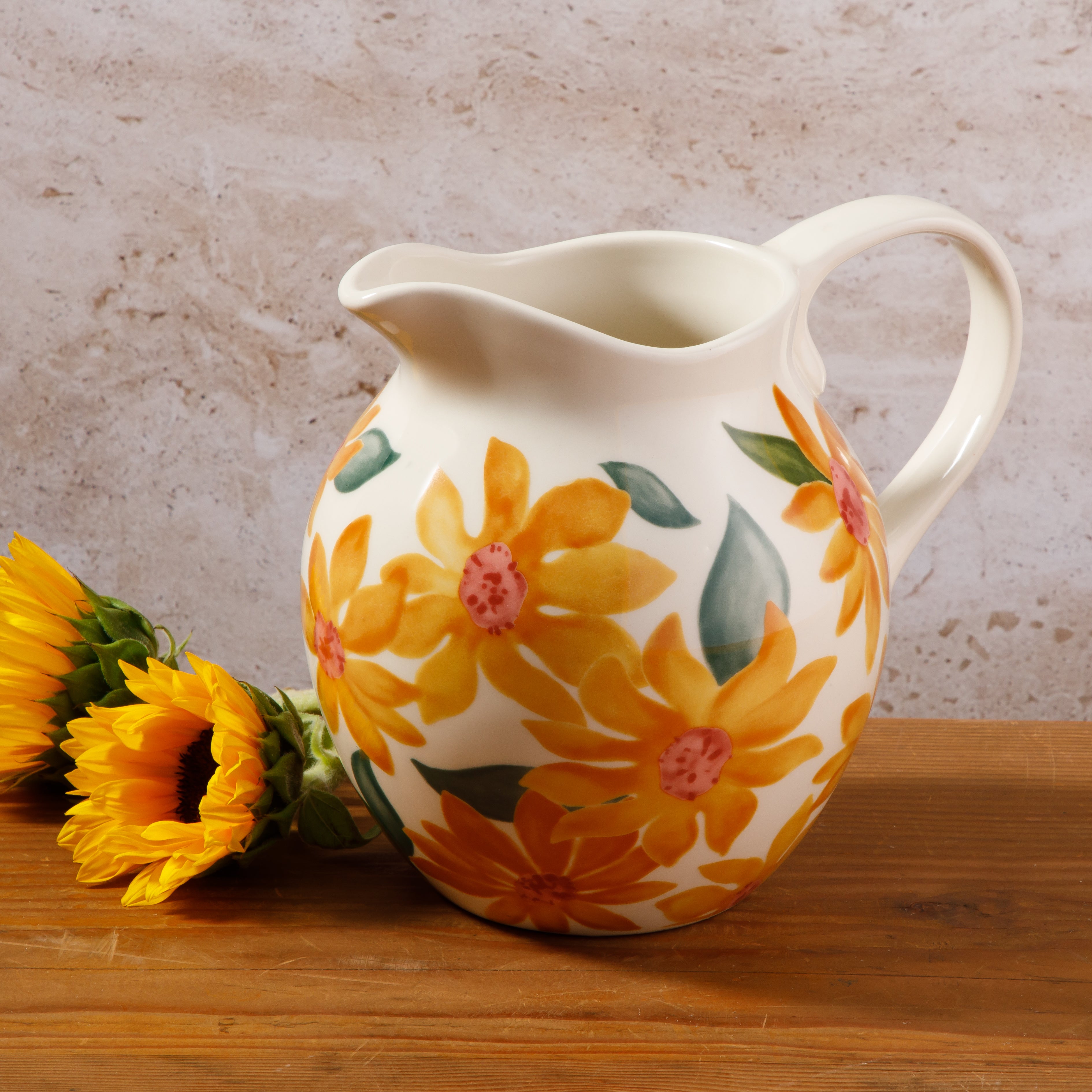 Bloomhouse Sunnyflower 2.6-Quart Hand-Painted Floral Stoneware Pitcher