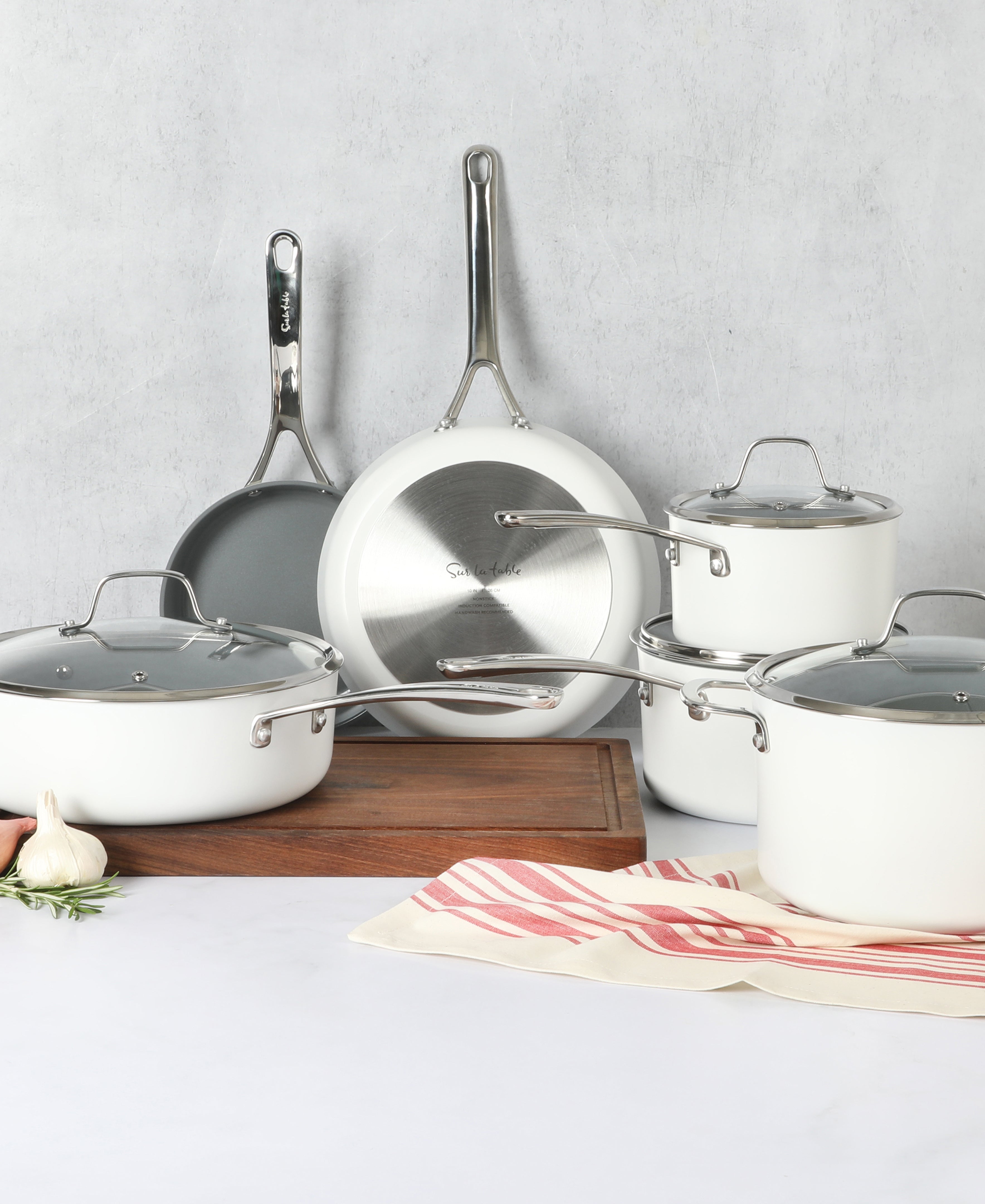 Pots and Pans Set Nonstick, White Granite Induction Kitchen