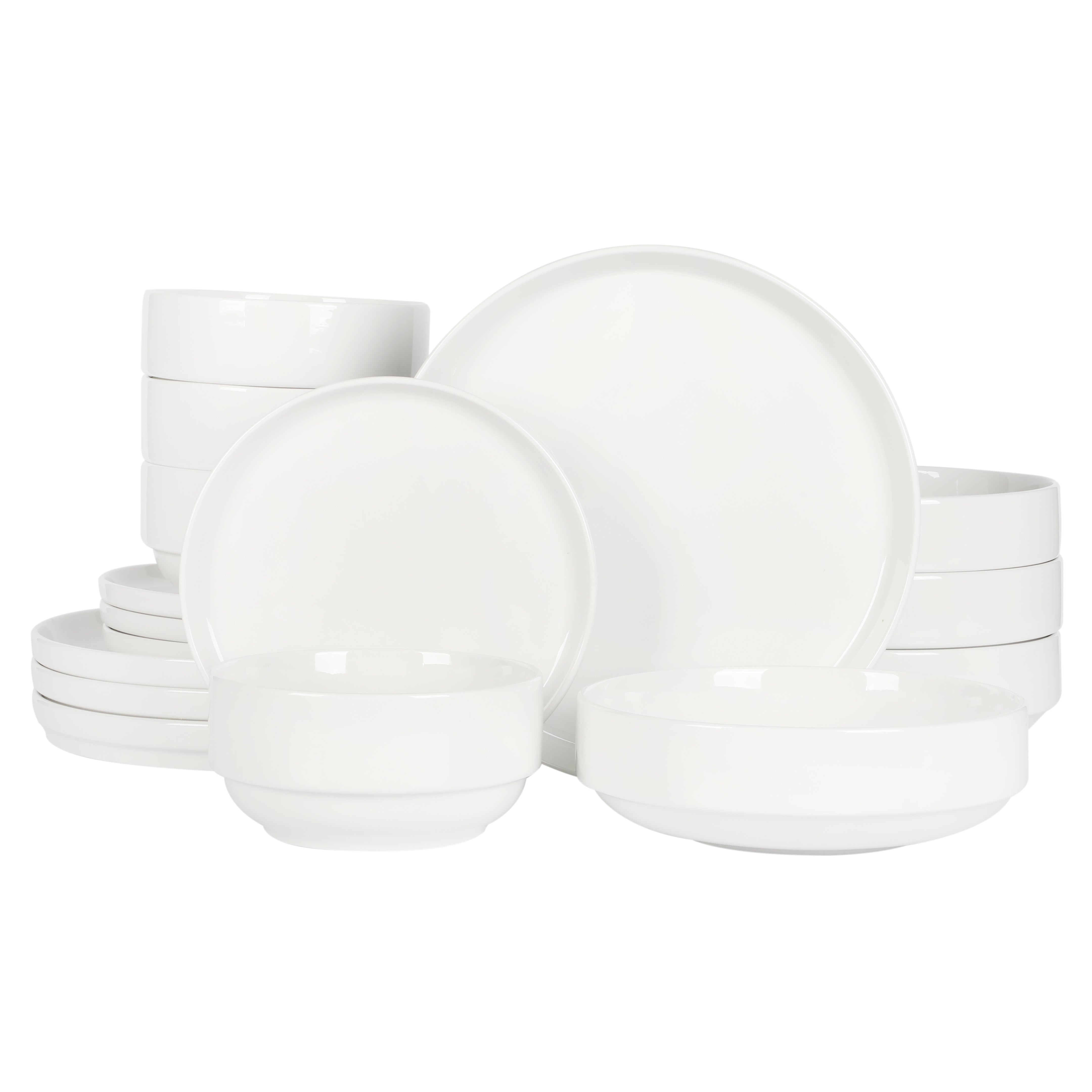 Gibson Home Rothernberg 16 Piece Stackable Porcelain Plates and Bowls Dinnerware Set