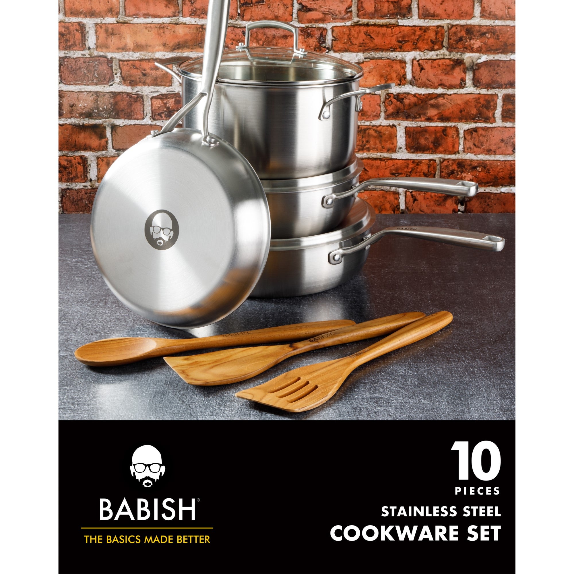 Babish 10 Piece Professional Tri Ply Non Toxic Pots and Pans Cookware Set