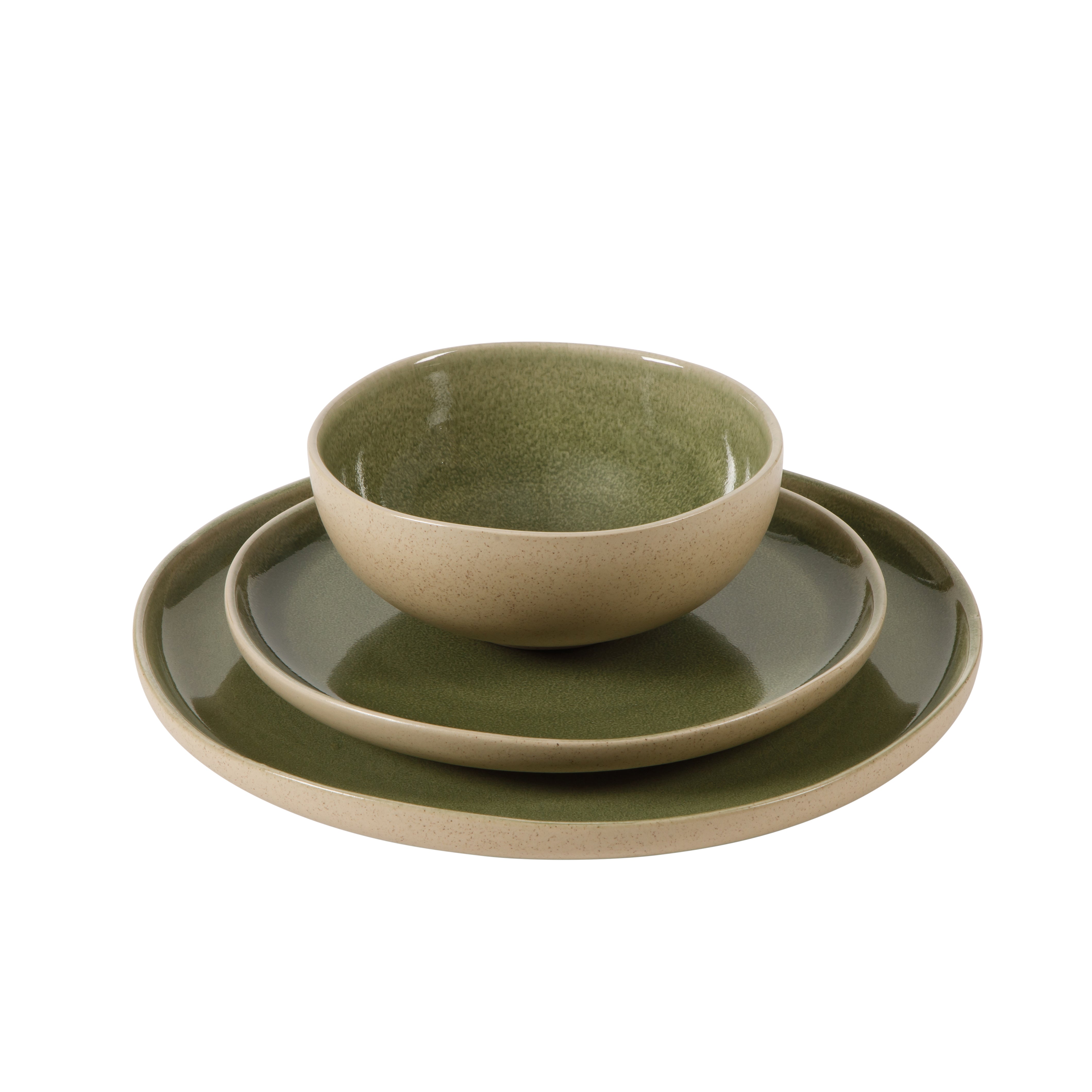 Gibson Elite Manila Bay 12-Piece Stoneware Dinnerware Set, Service for 4, Reactive Glaze Modern Artisan Plates, Bowls & Mugs, Round Design