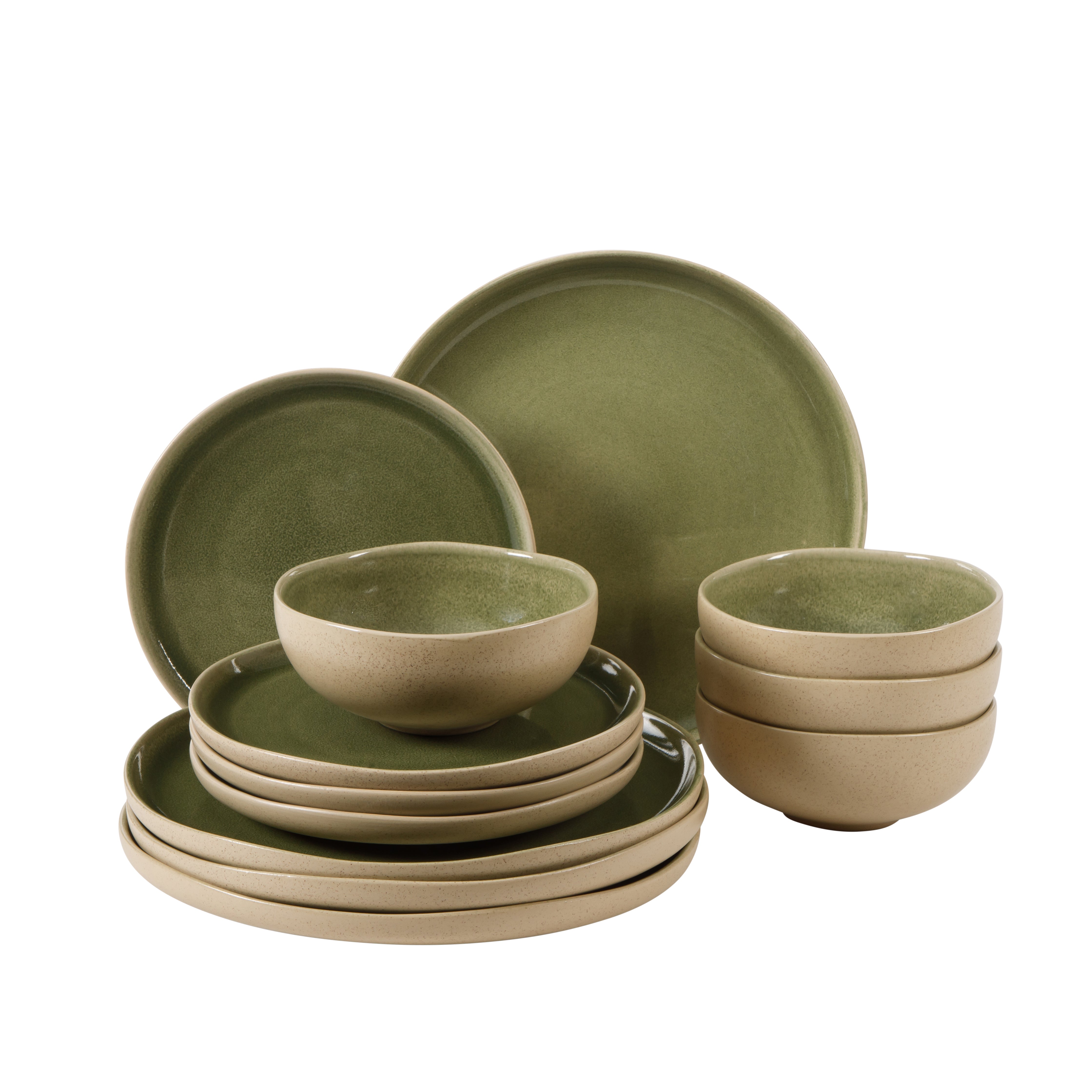 Gibson Elite Manila Bay 12-Piece Stoneware Dinnerware Set, Service for 4, Reactive Glaze Modern Artisan Plates, Bowls & Mugs, Round Design