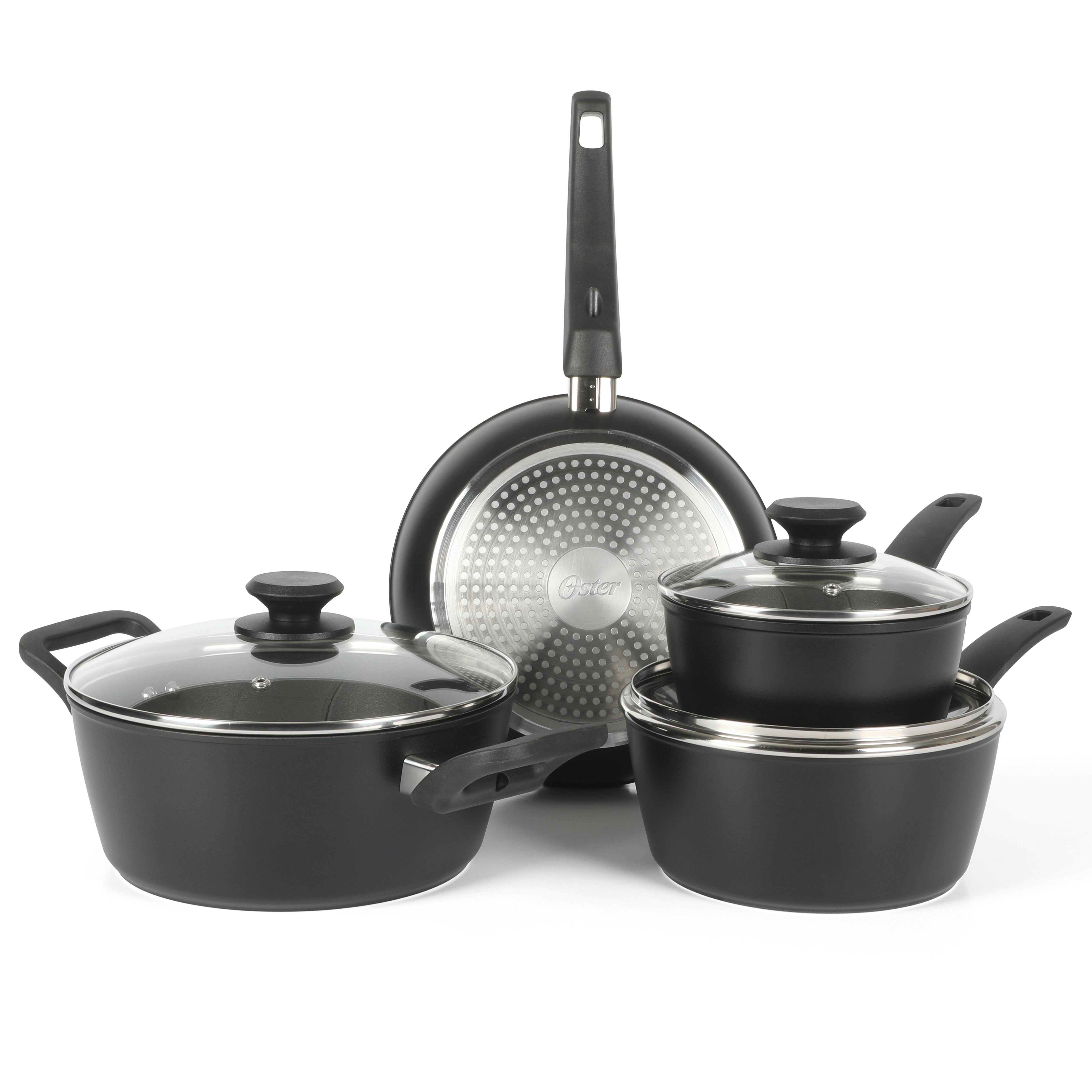 Oster Connelly 7-Piece Aluminum Premium Nonstick Pots and Pans Cookware Set w/ Induction & Bakelite Stay Cool Handle - Black