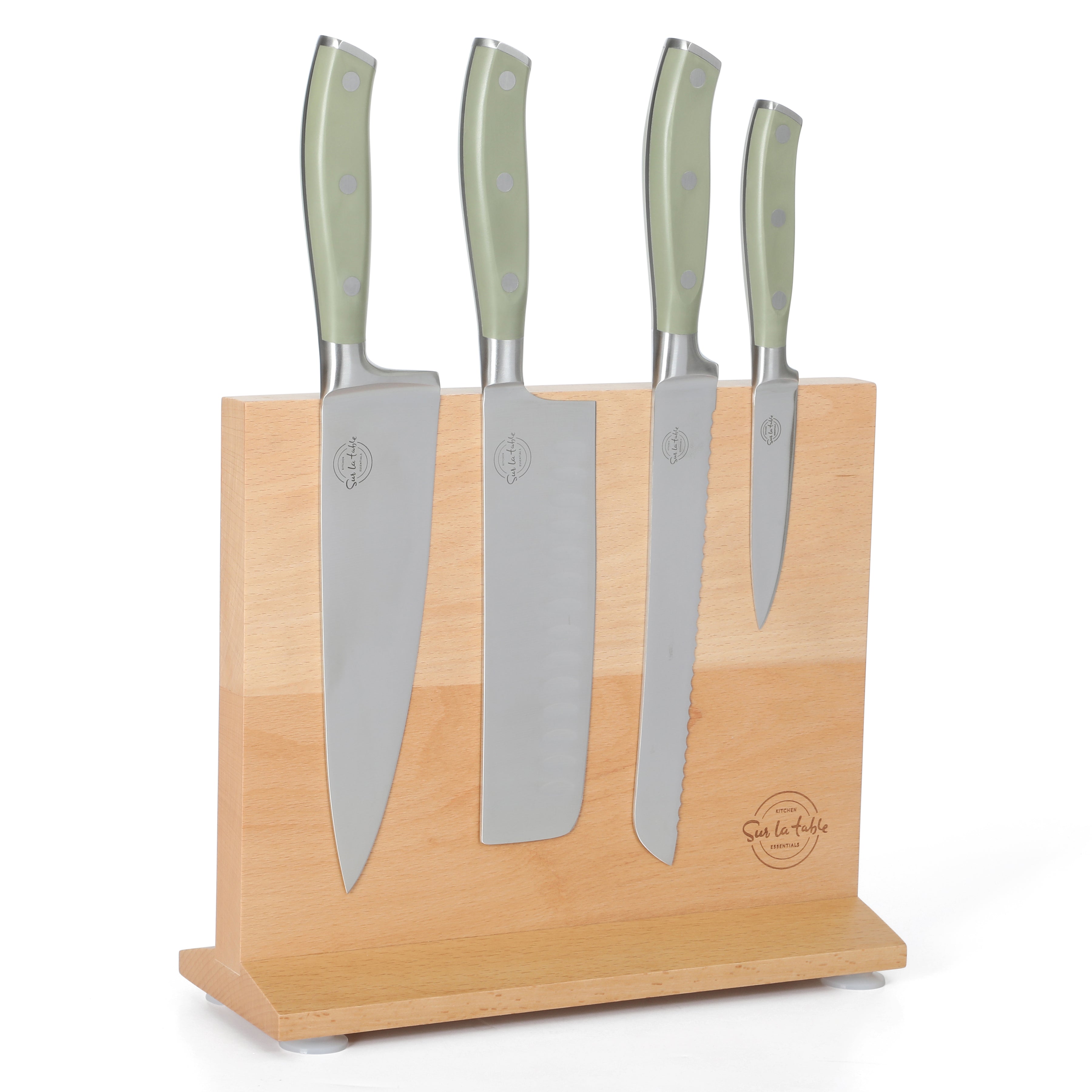 Sur La Table Tasting Kitchen 5-Piece Cutlery Set With Triple Riveted Handle on Beechwood Magnetic Block