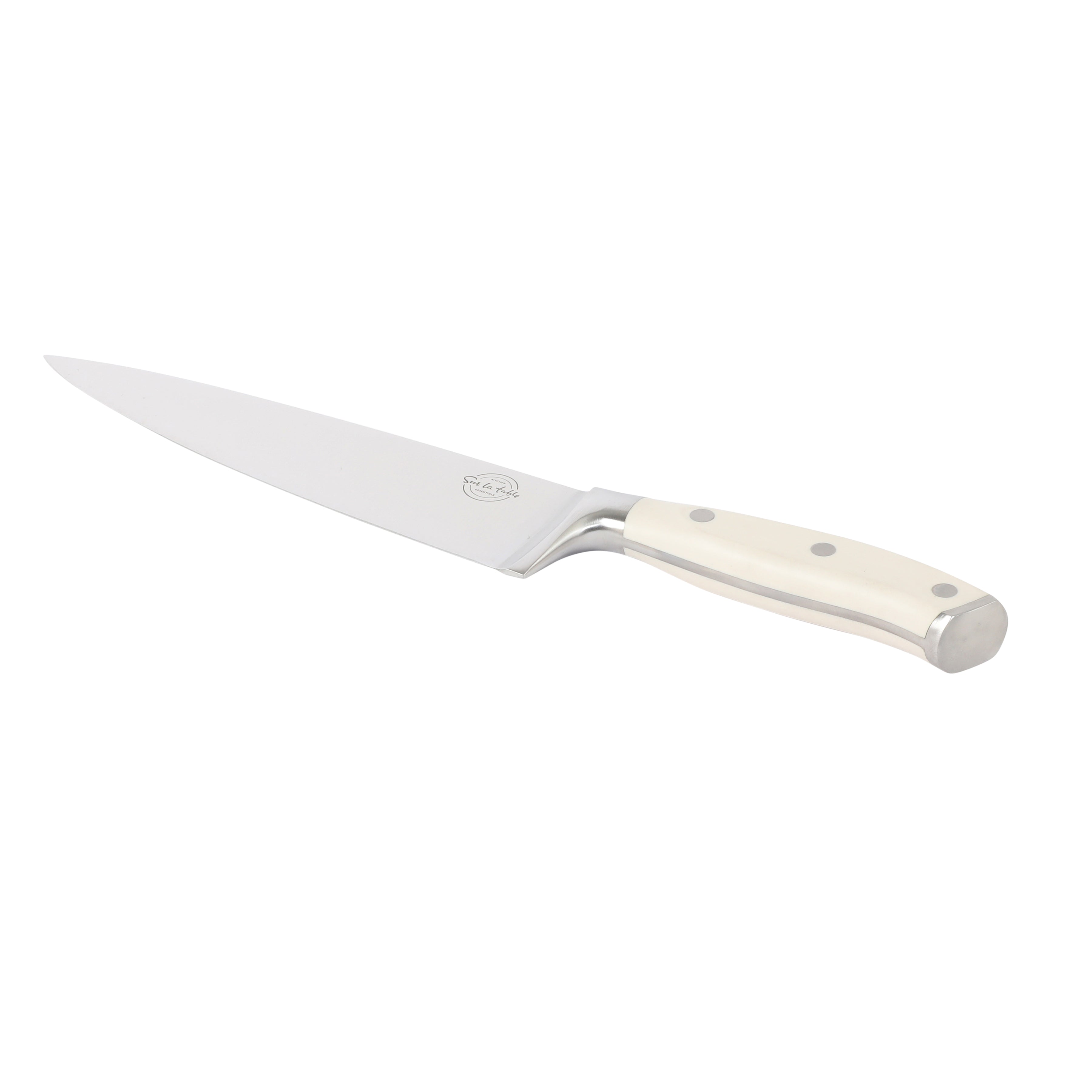 Sur La Table Kitchen Essential German Steel Chef’s Knife, 8-Inch Stainless Steel Blade – Professional Kitchen Knife with Forged Full Tang