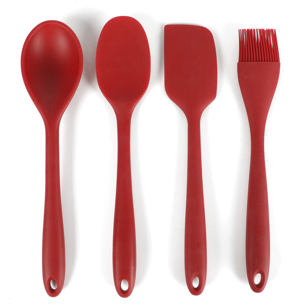 New Sur La Table 4-Piece Gray Silicone Utensil Set Wood Handle