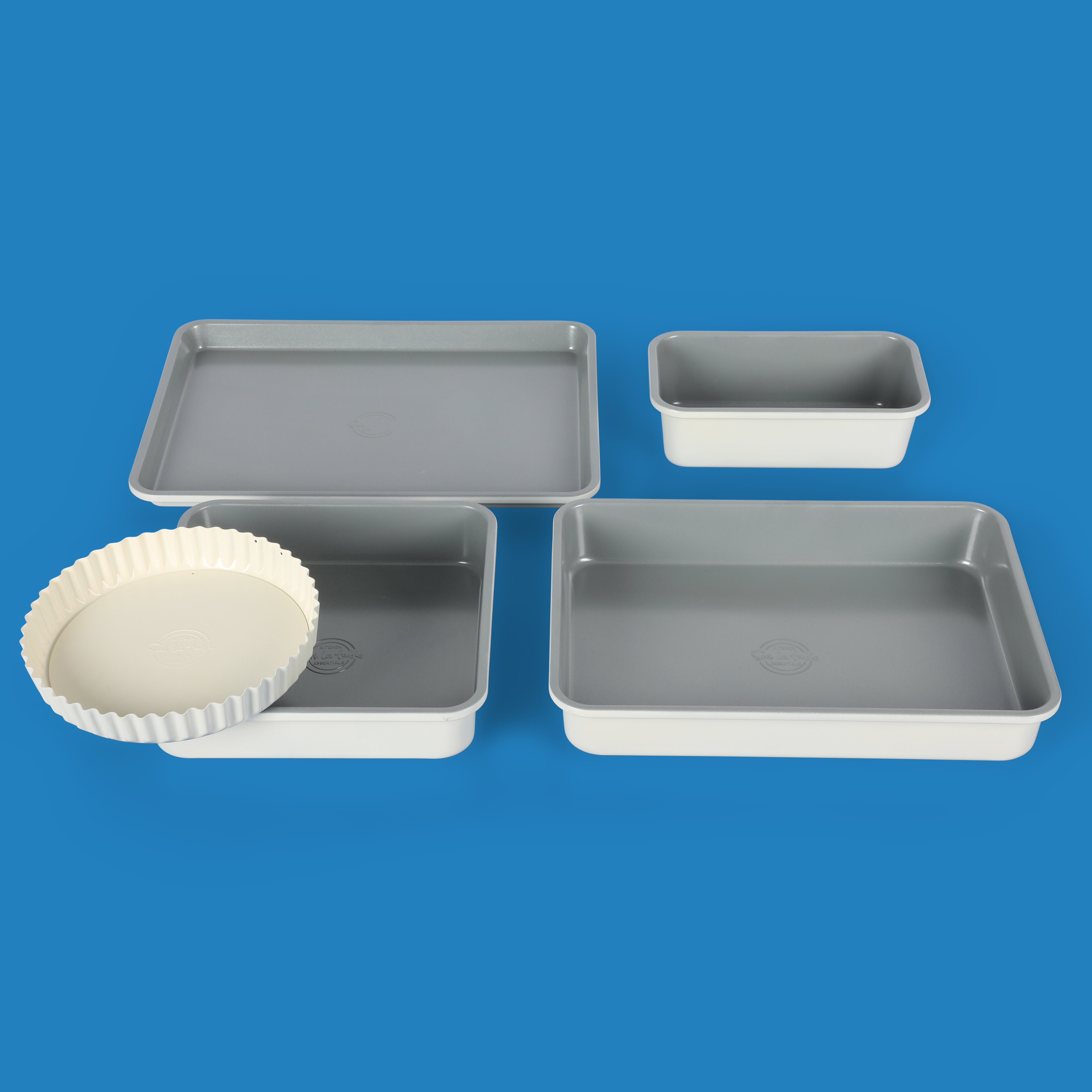 Sur La Table Angelie 10-Piece Enameled Aluminum Cookware Set w/ Premium Grey Ceramic Interior Matte Marine Blue