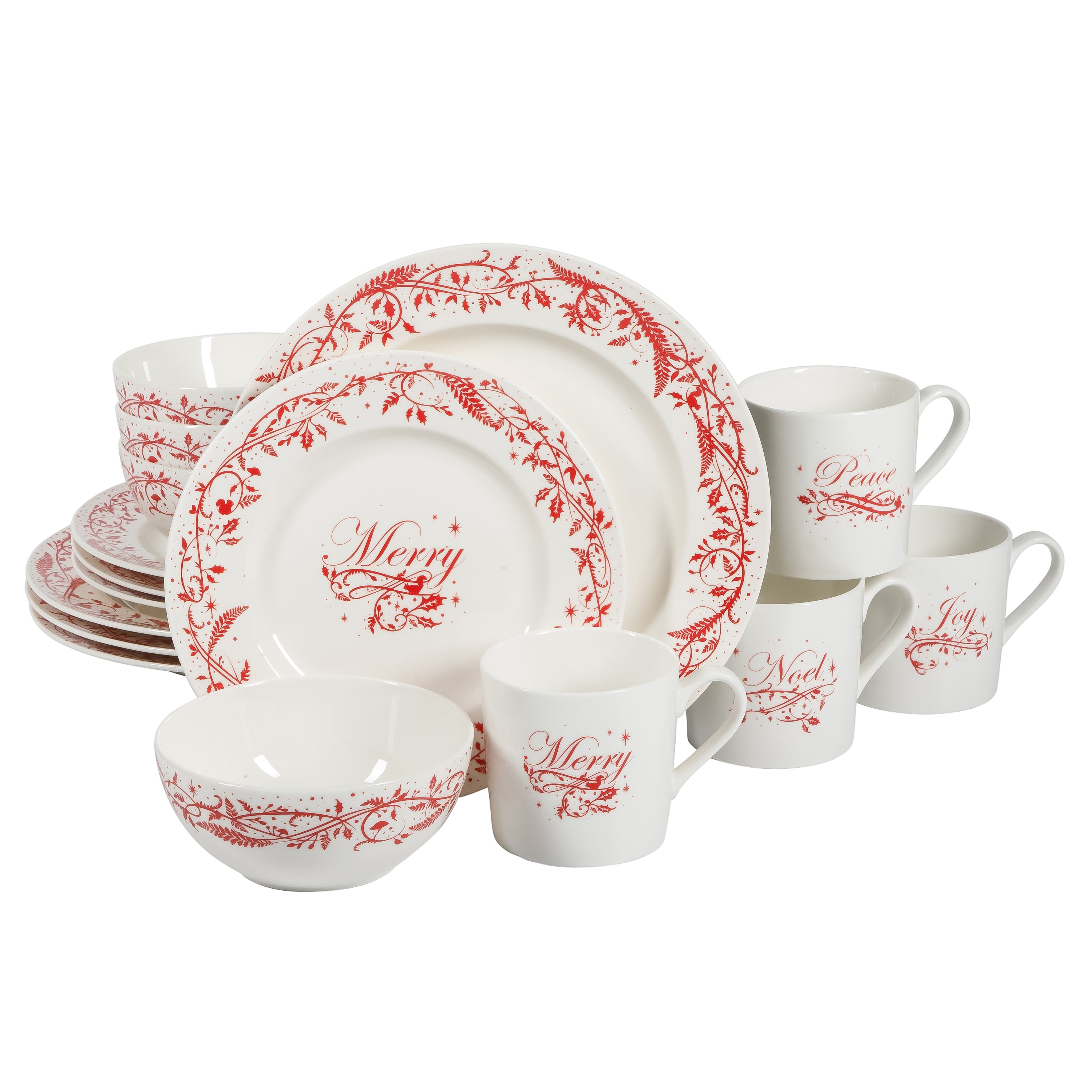 Martha Stewart Holiday Vines 16-Piece Porcelain Dinnerware Set
