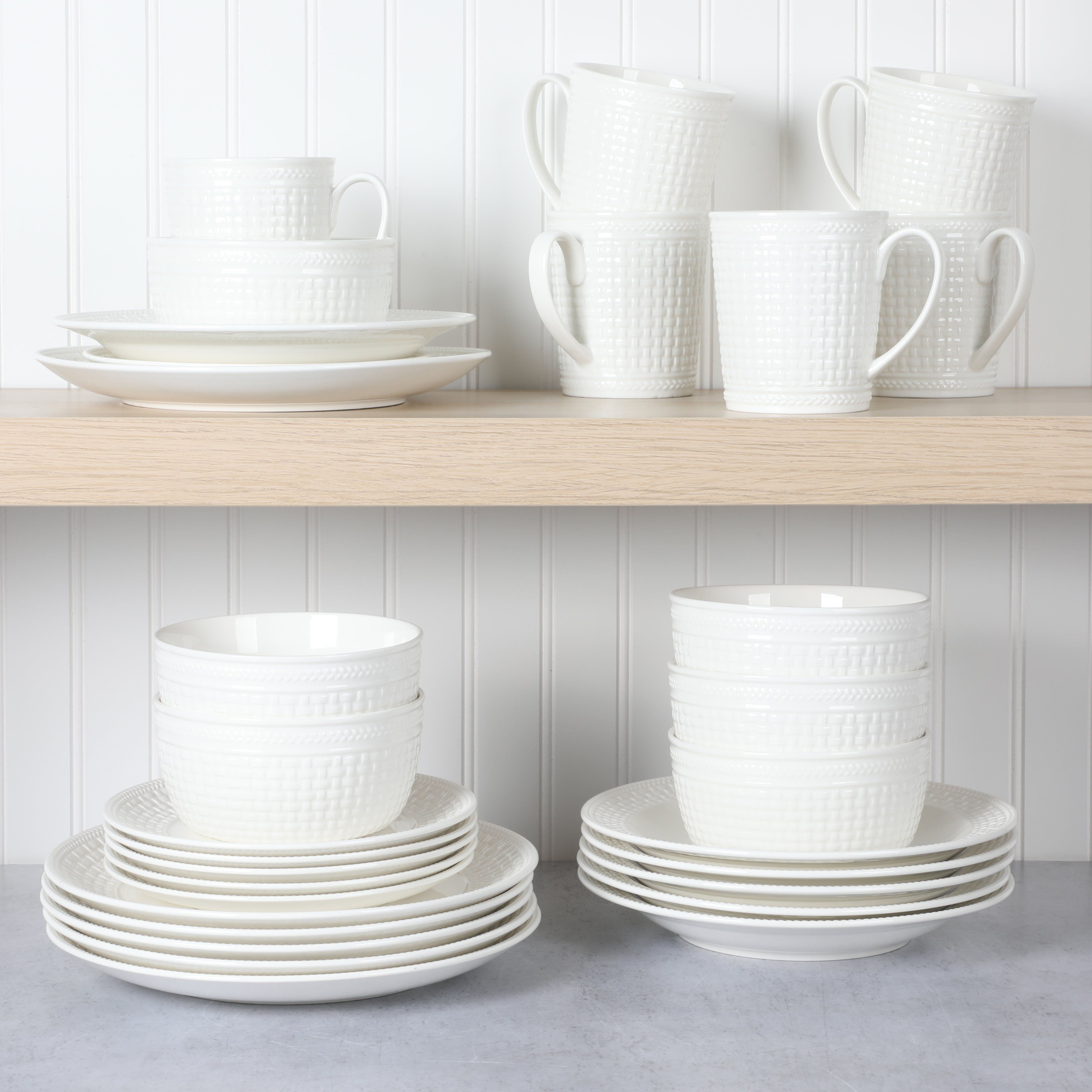 Martha Stewart Basket Weave 30-Piece New Bone China Embossed