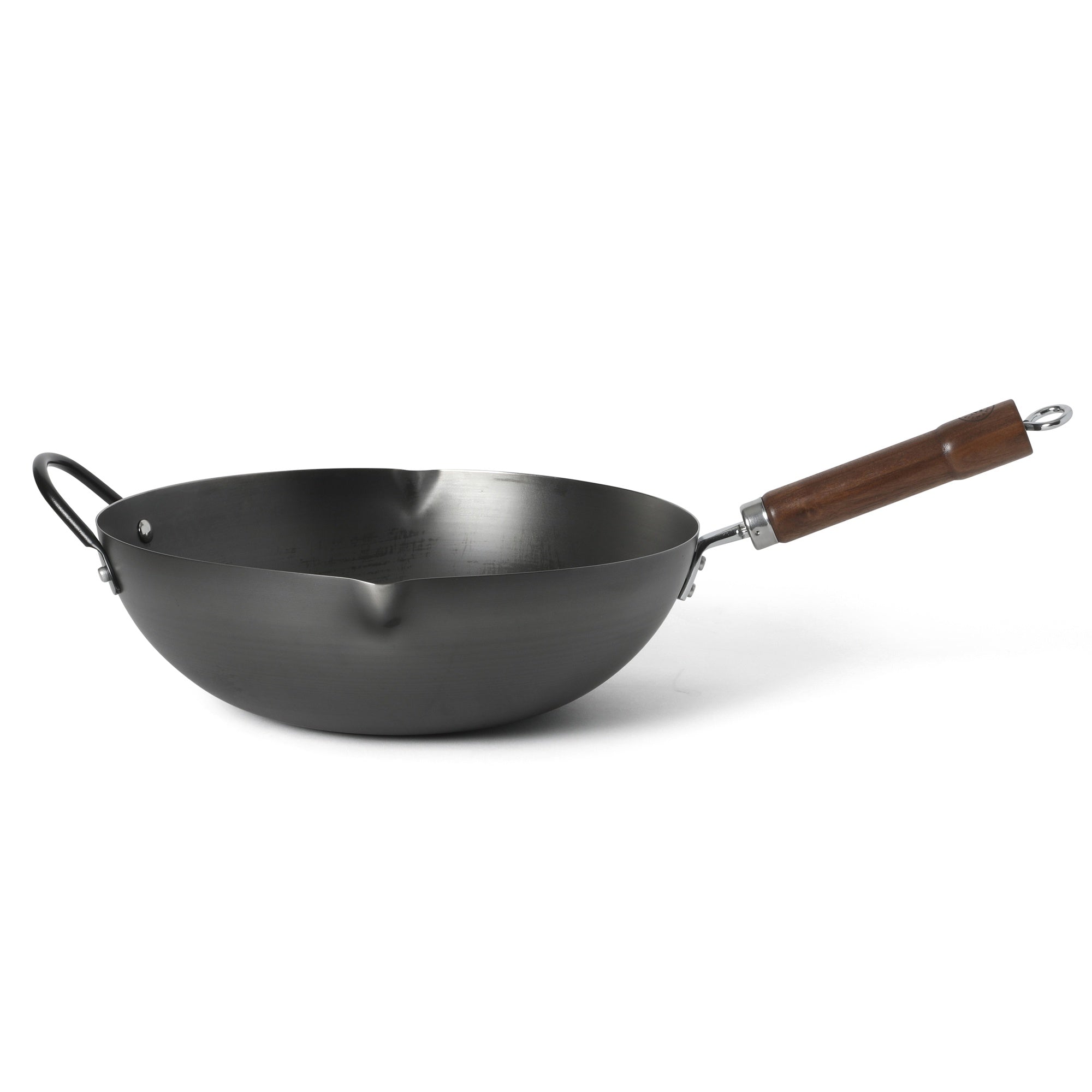 Martha Stewart Chisholm 13.5-Inch Carbon Steel Nonstick Wok, PFAS-Free Wok Pan & Flat Bottom Stir Fry Pan with Long Walnut Wood Handle & Helper Handle, Black