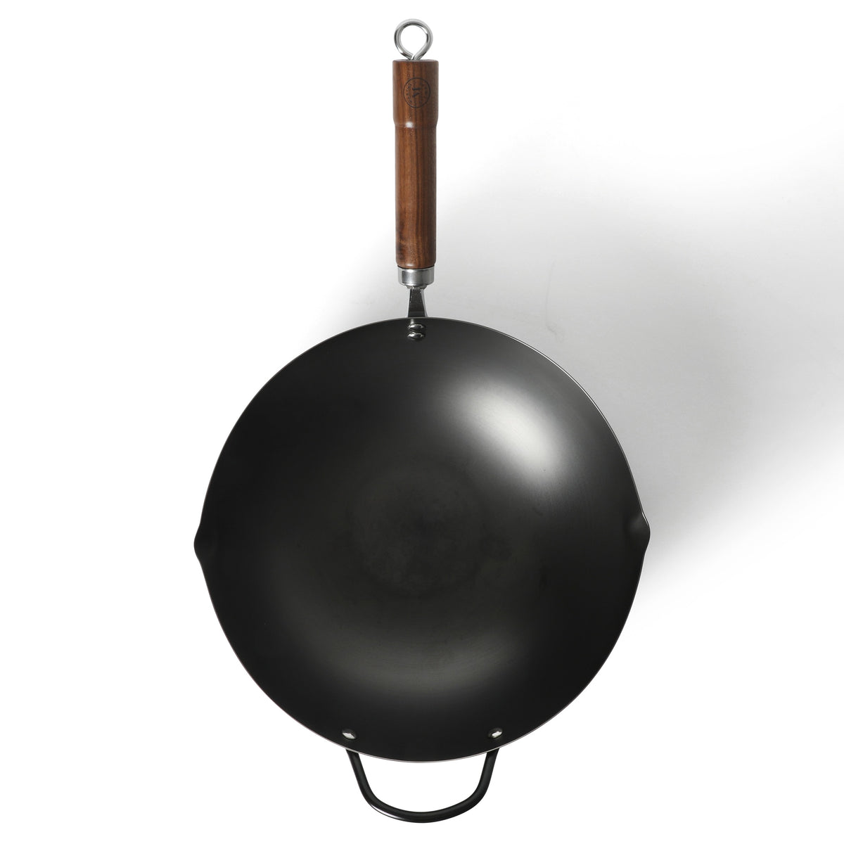 Martha Stewart Chisholm 13.5-Inch Carbon Steel Nonstick Wok, PFAS-Free Wok Pan & Flat Bottom Stir Fry Pan with Long Walnut Wood Handle & Helper Handle, Black