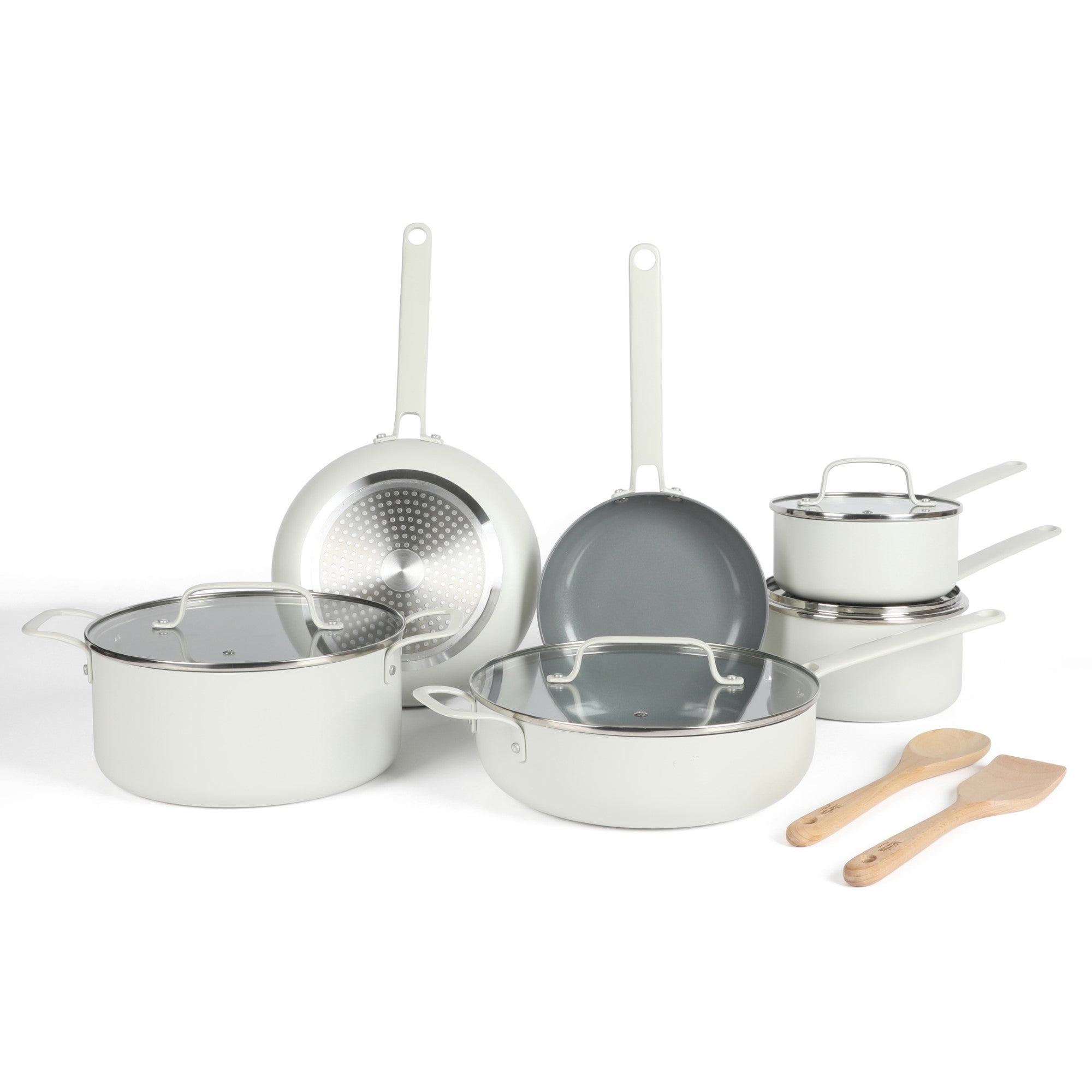 Martha Stewart Emmeline Premium Nonstick PFA Free Ceramic Interior 12 Piece Heavy Gauge Enamel Aluminum Pots and Pans Cookware Set