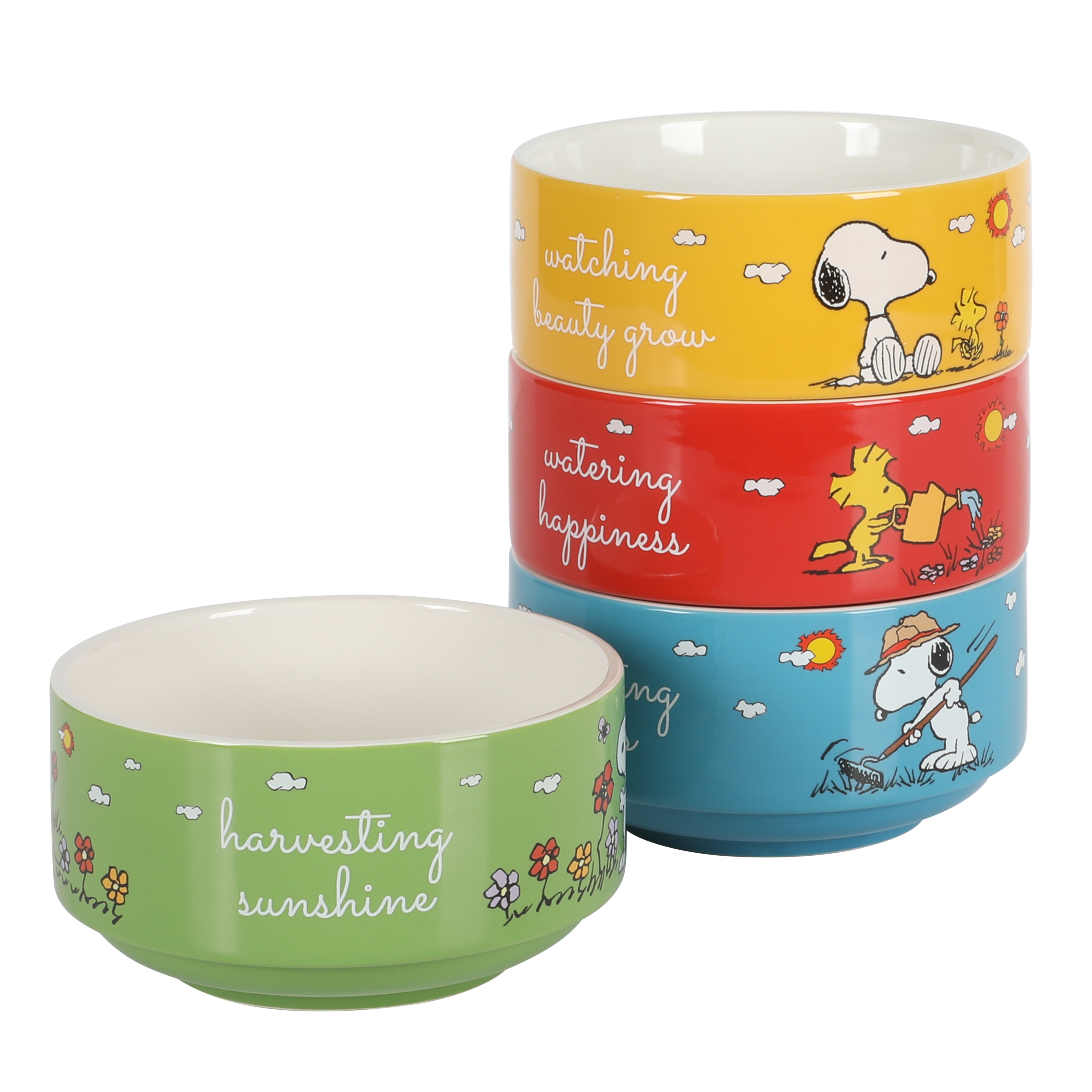 Peanuts Snoopy 4-Pack Stackable 5.5" Decorated Stoneware Bowl Set