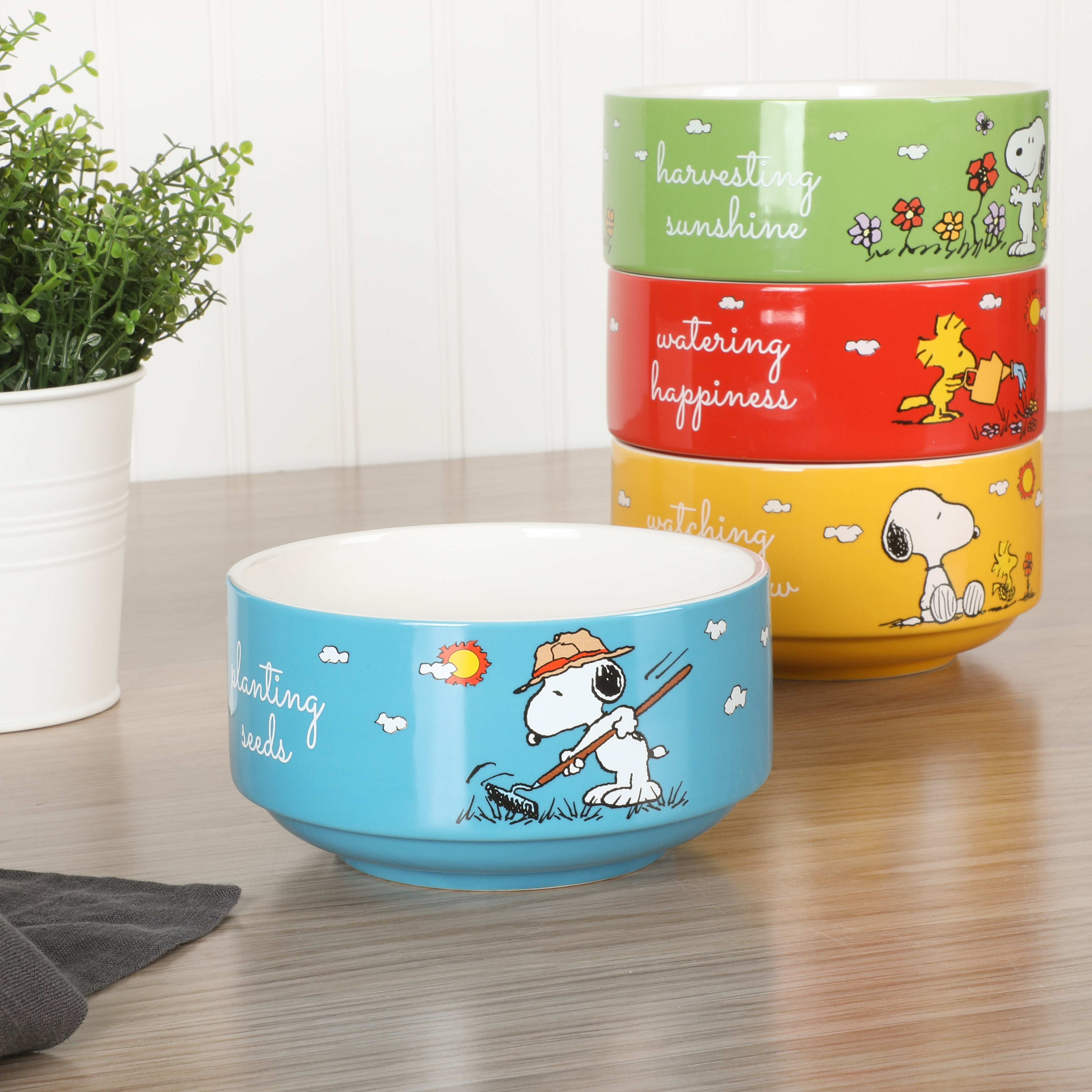 Peanuts Snoopy 4-Pack Stackable 5.5" Decorated Stoneware Bowl Set