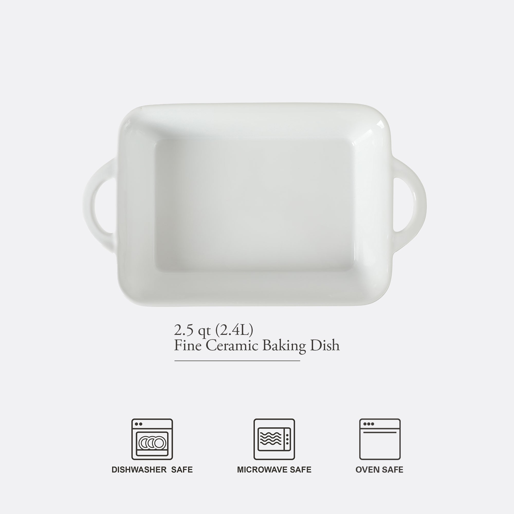 Gibson Home Gracious Dining 2.5-Quart White Stoneware Baking Dish with Handles – 14.6 x 8.5-Inch Rectangular Oven Safe Casserole & Roasting Baker